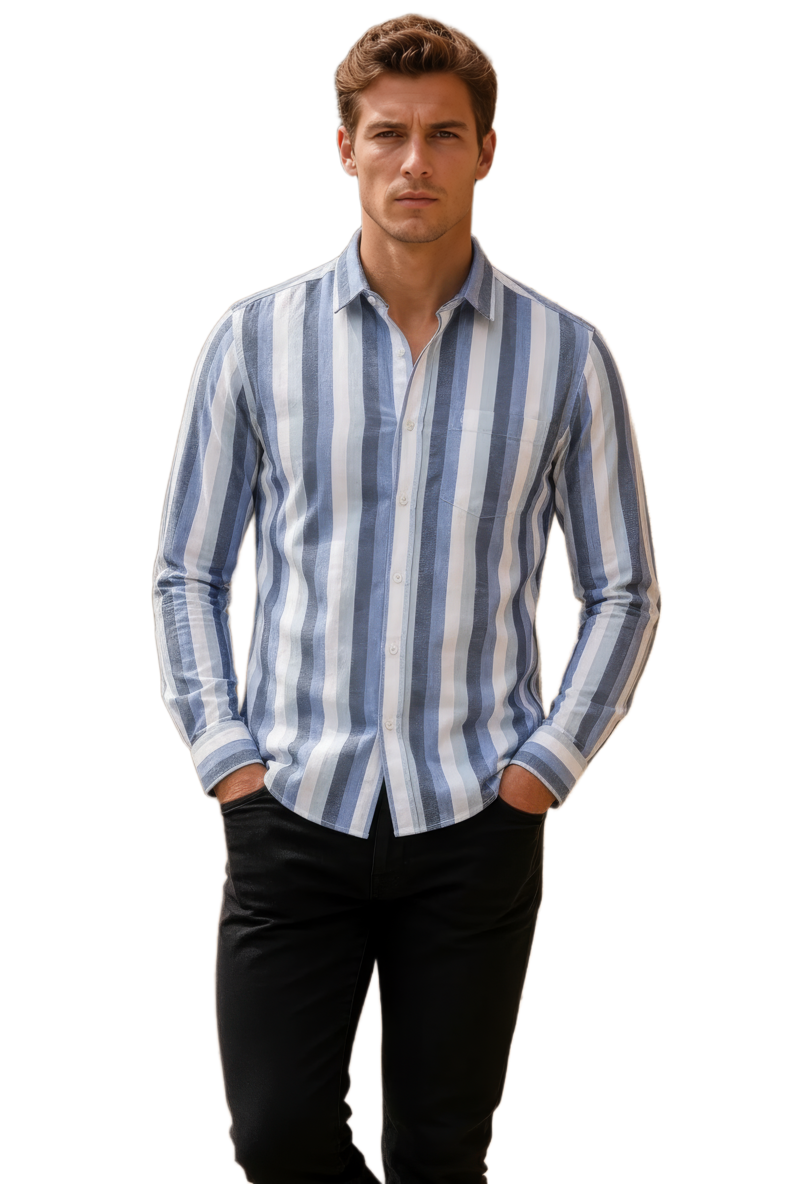 Men’s Sky Blue Striped Twill Cotton Shirt