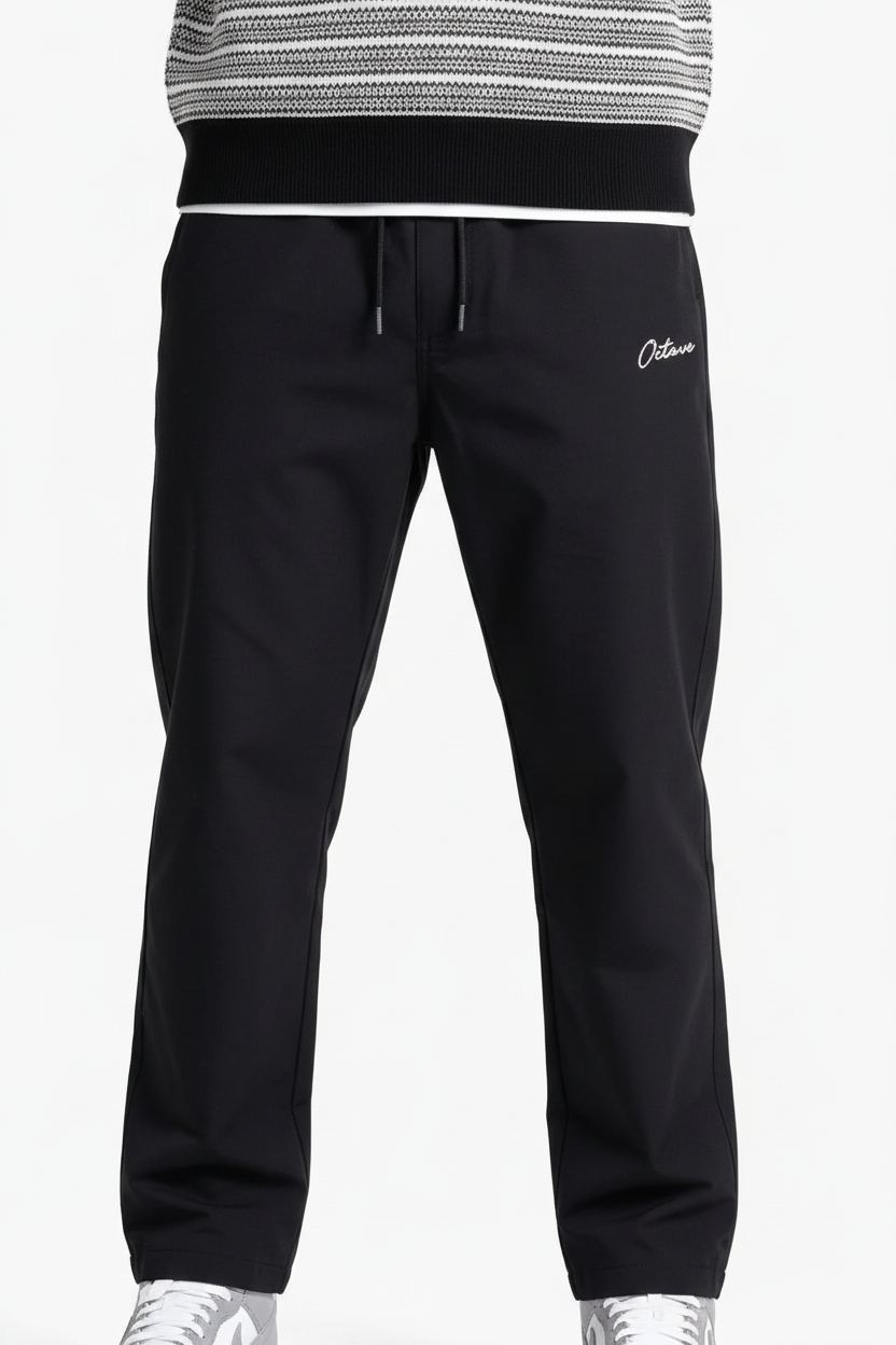 Men’s Black Poplin Lycra Cotton Lower with Drawstring