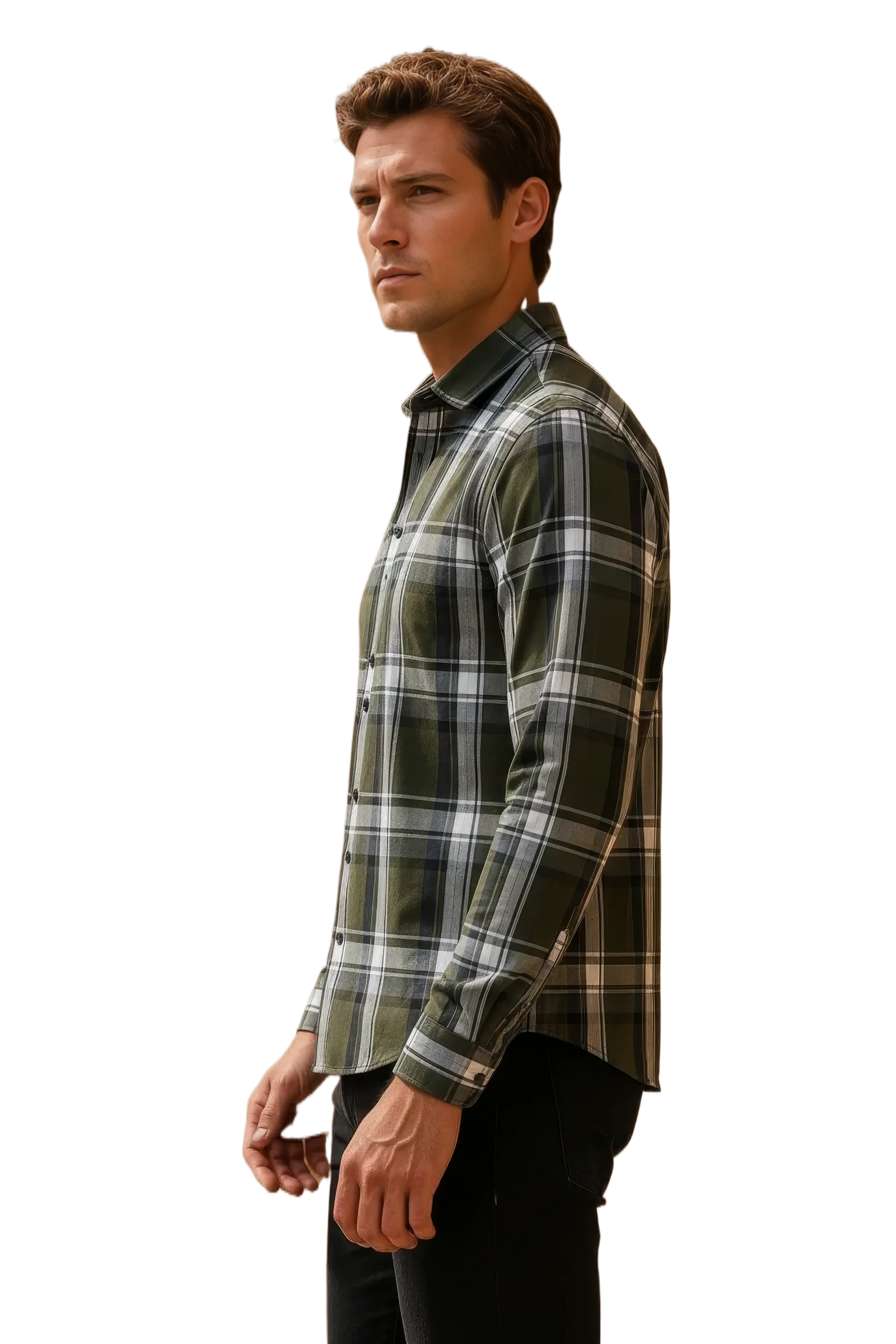 Men’s Olive Check Cotton Tencel Shirt