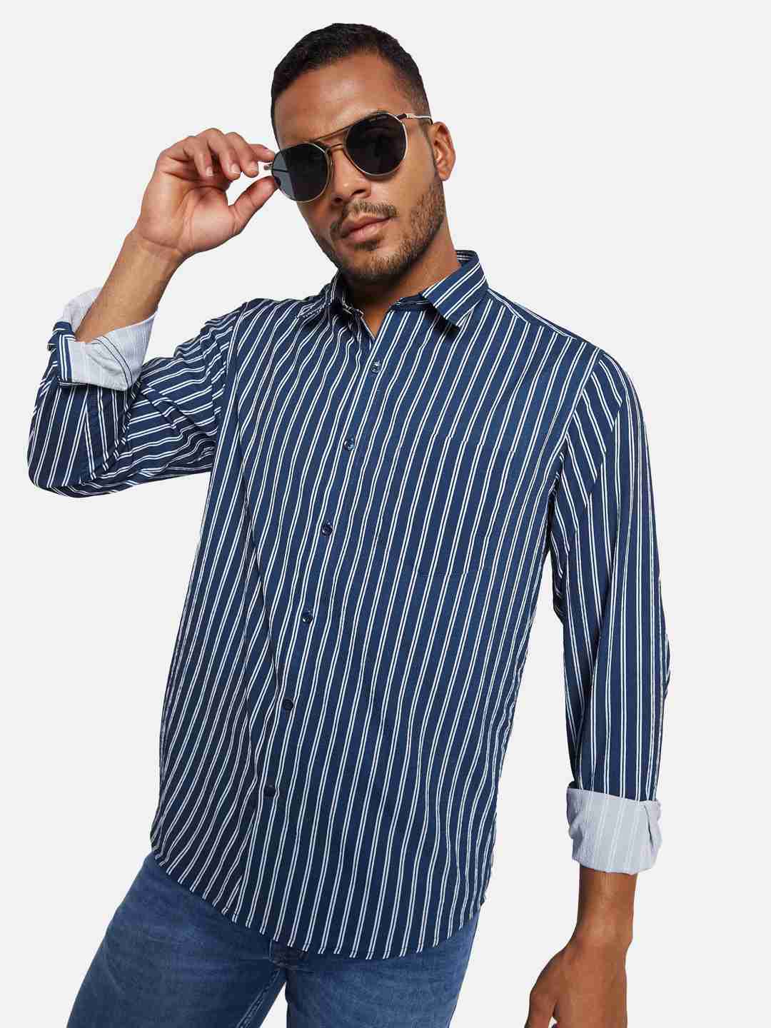 METTLE Men Multi Stripes Opaque Striped Casual Shirt