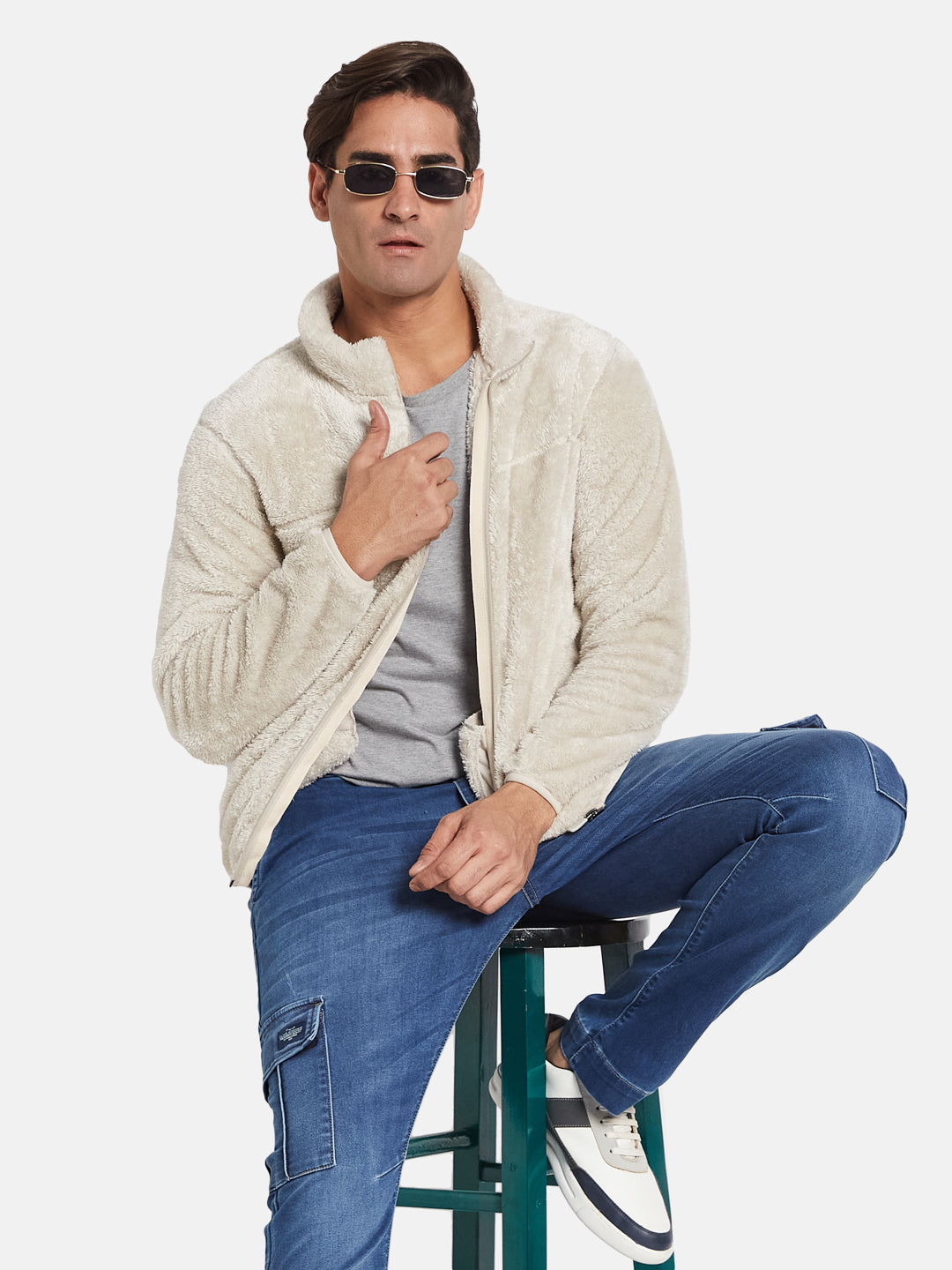 Octave Men Mock Collar Front-Open Sweatshirt