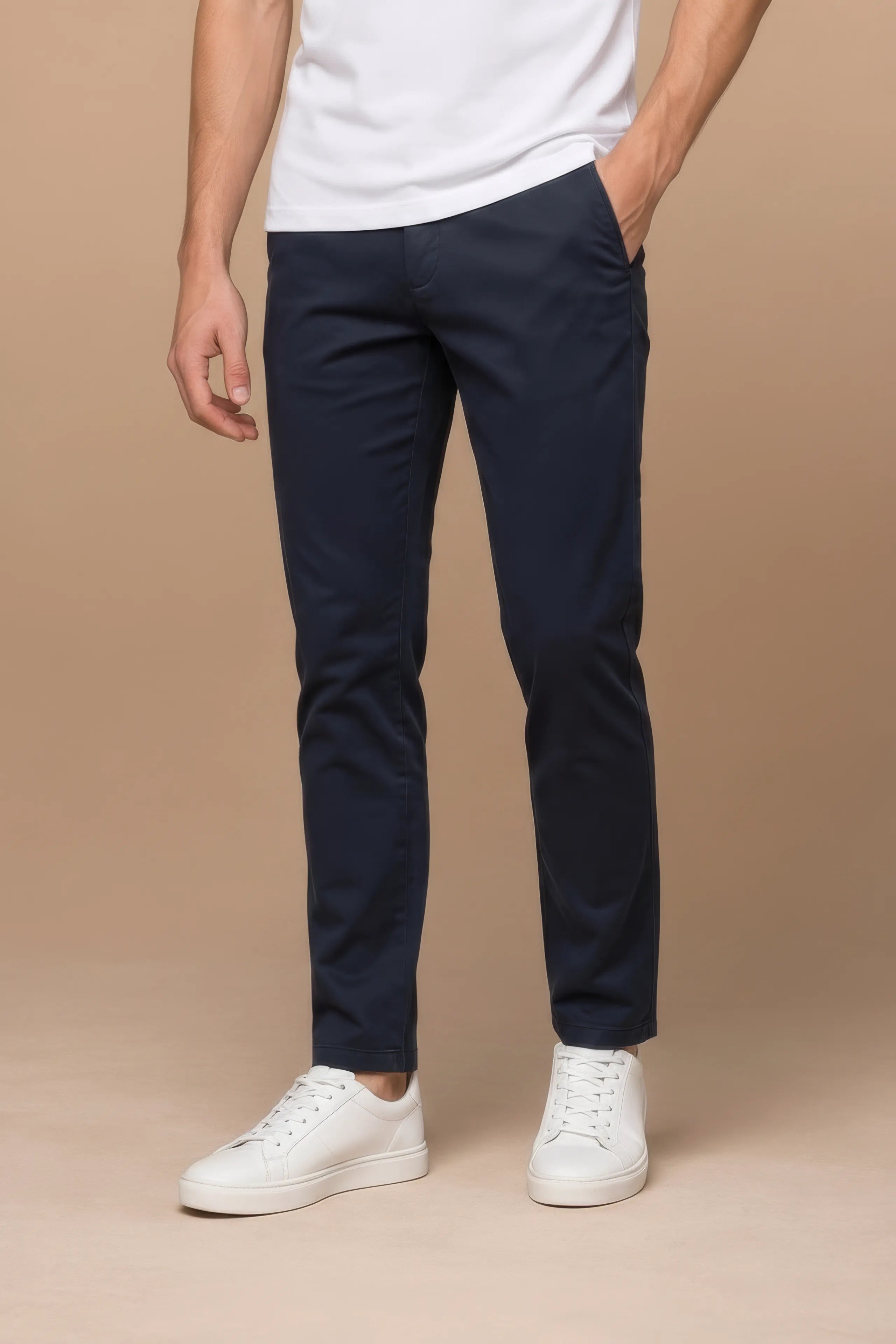 Men Navy Solid Trousers