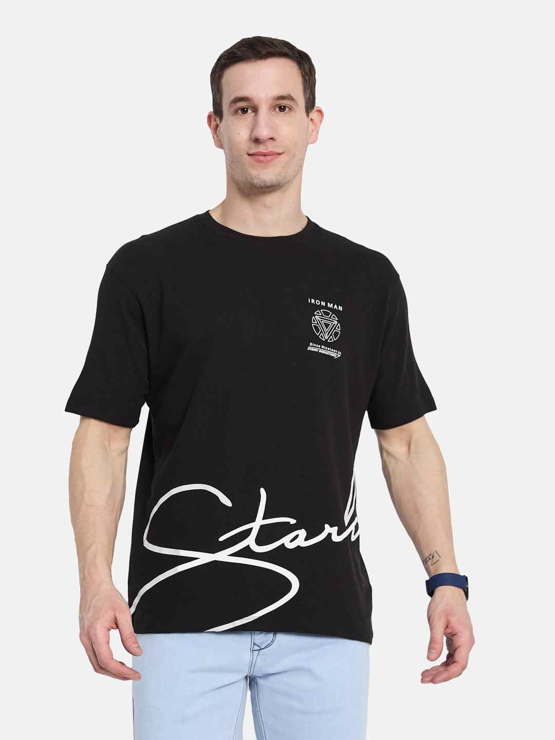 Octave Men Iron Man Printed Monochrome T-shirt