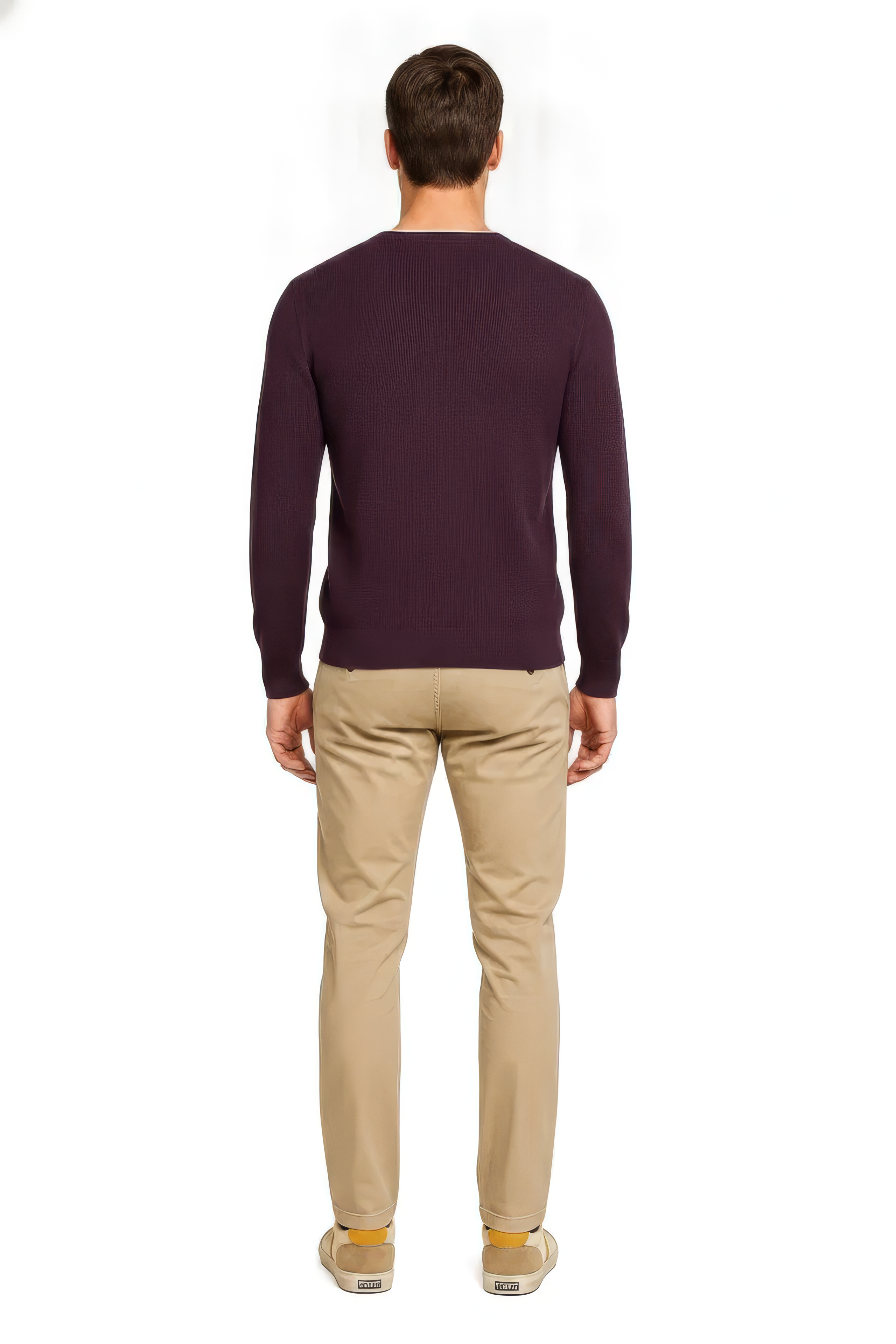 Men’s Wine Structured Cotton Round-Neck Full-Sleeve Winter Top