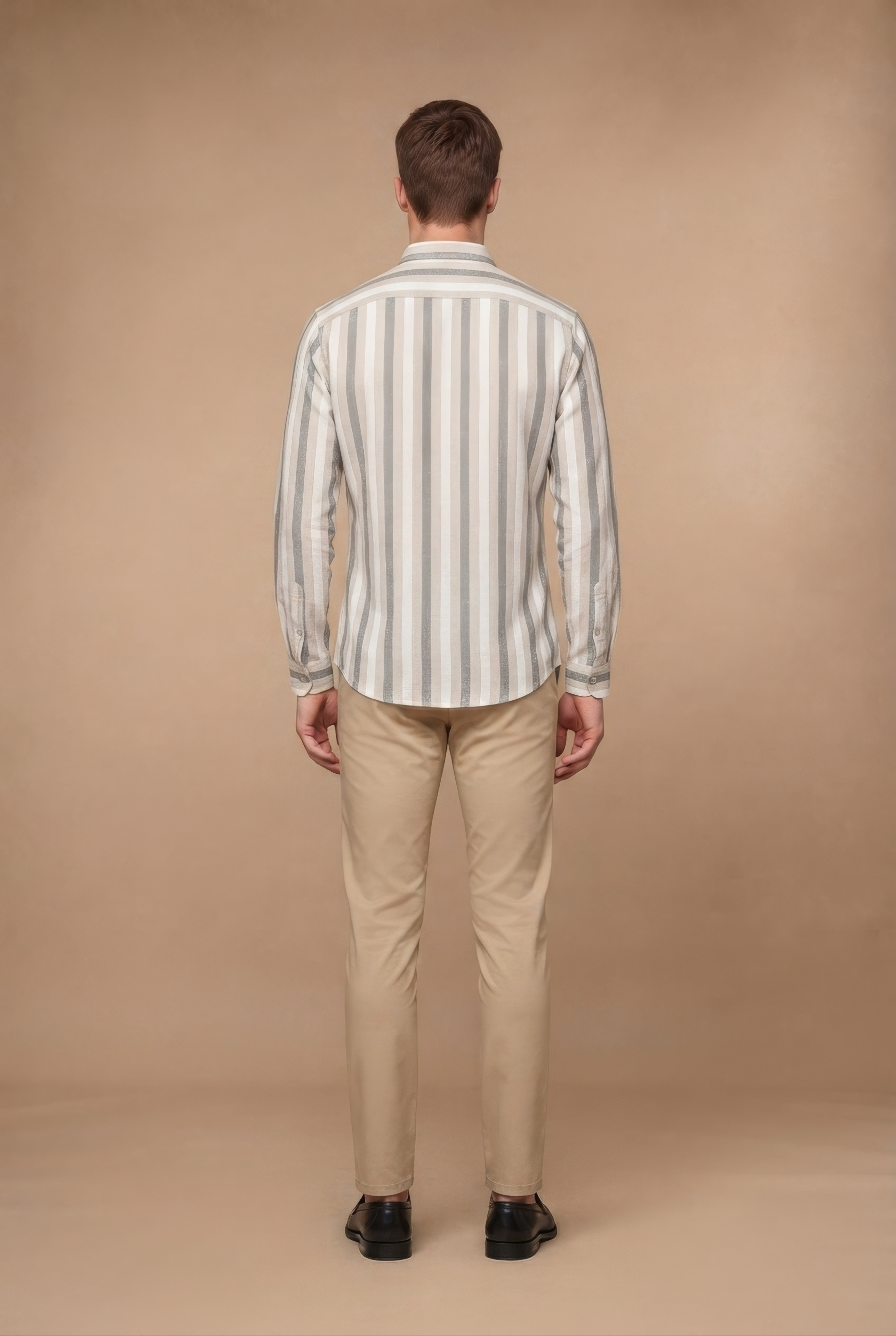 Men’s Natural Blue Striped Twill Cotton Shirt