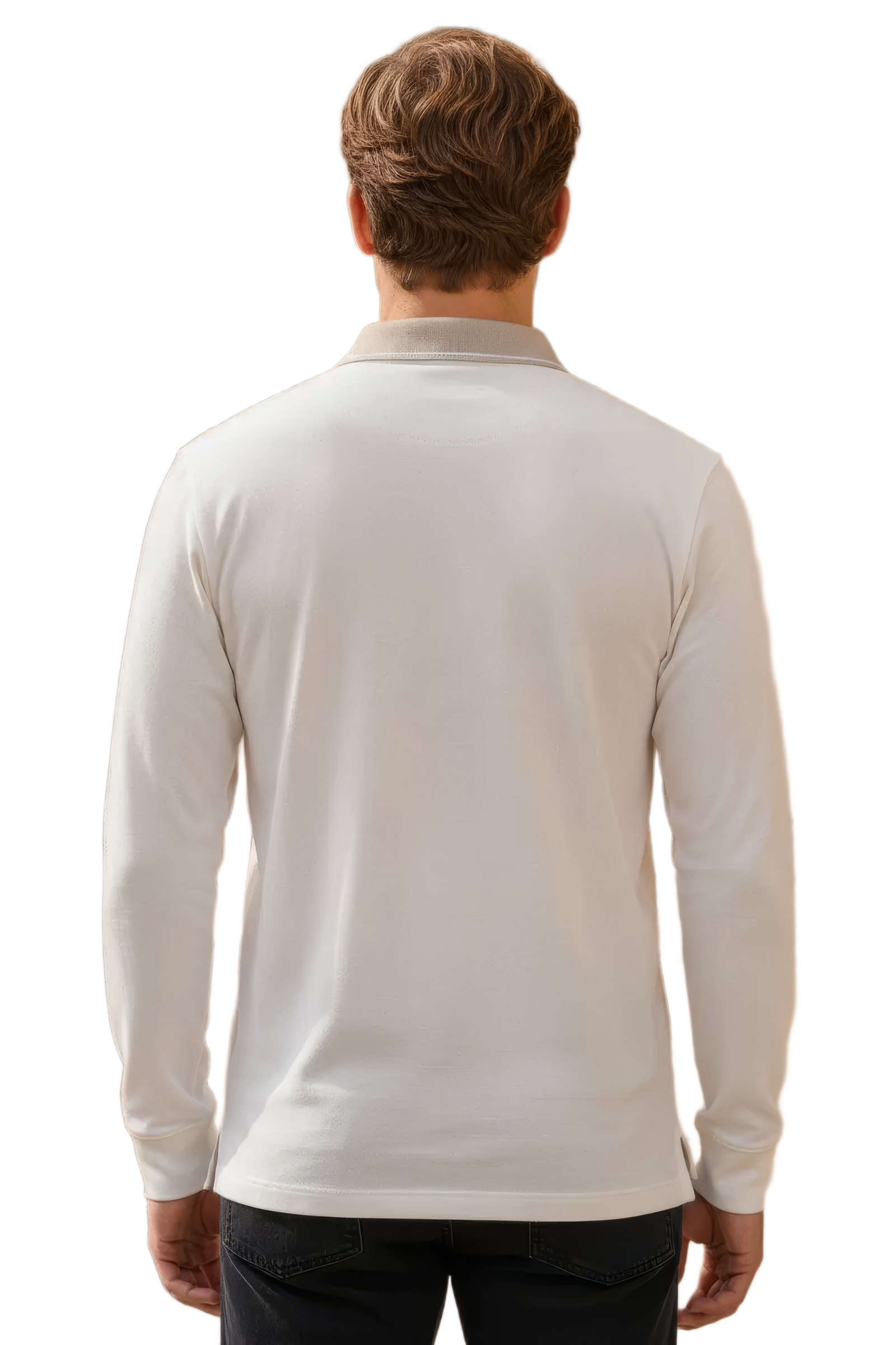 Men’s OFF WHITE  Full Sleeve Polo T-Shirt – Cotton Blend Lycra Stretch  | Contrast Collar
