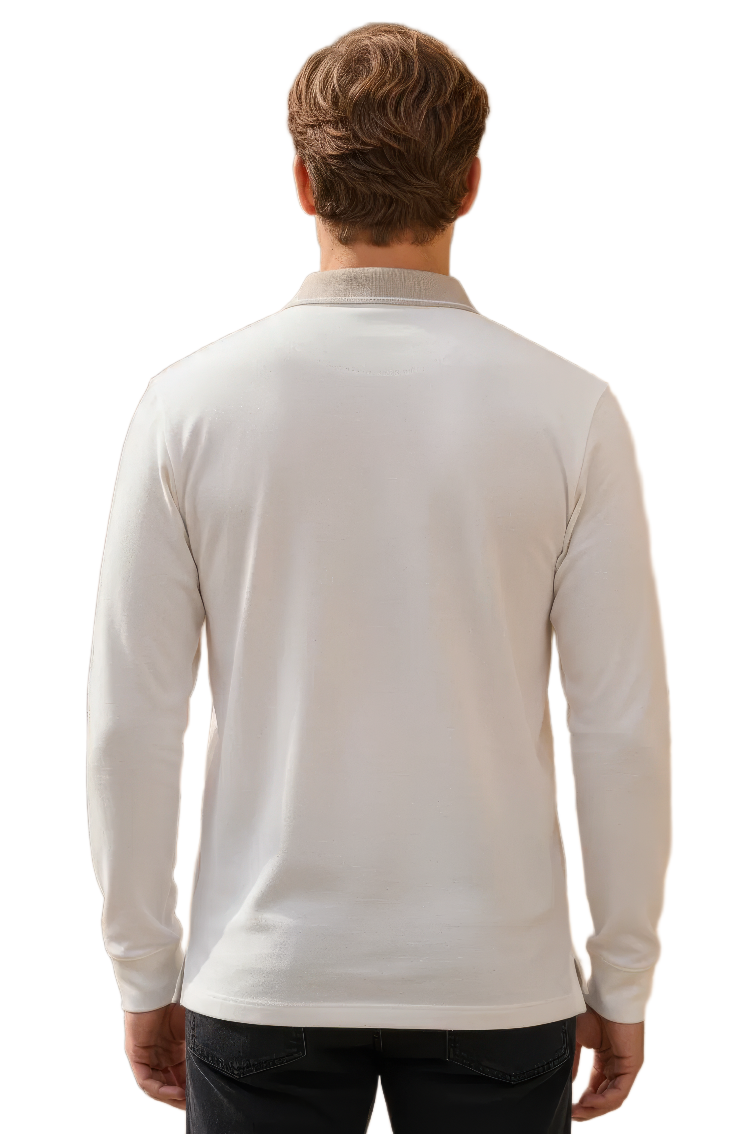 Men’s OFF WHITE  Full Sleeve Polo T-Shirt – Cotton Blend Lycra Stretch  | Contrast Collar