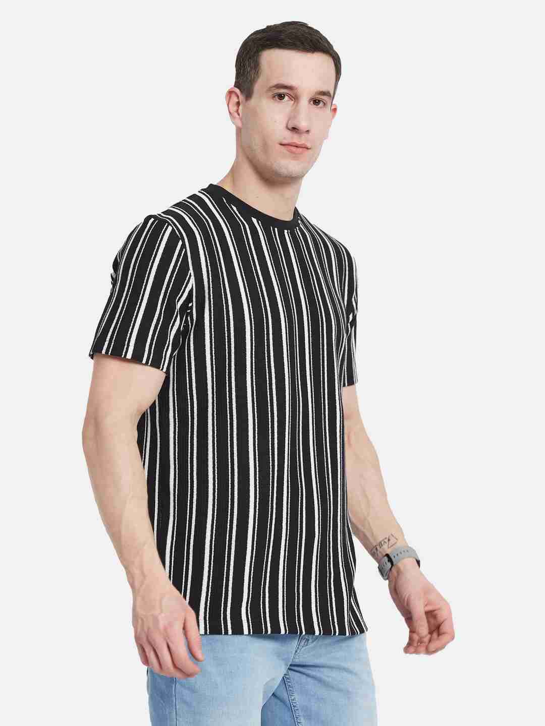 Octave Men Striped Monochrome T-shirt