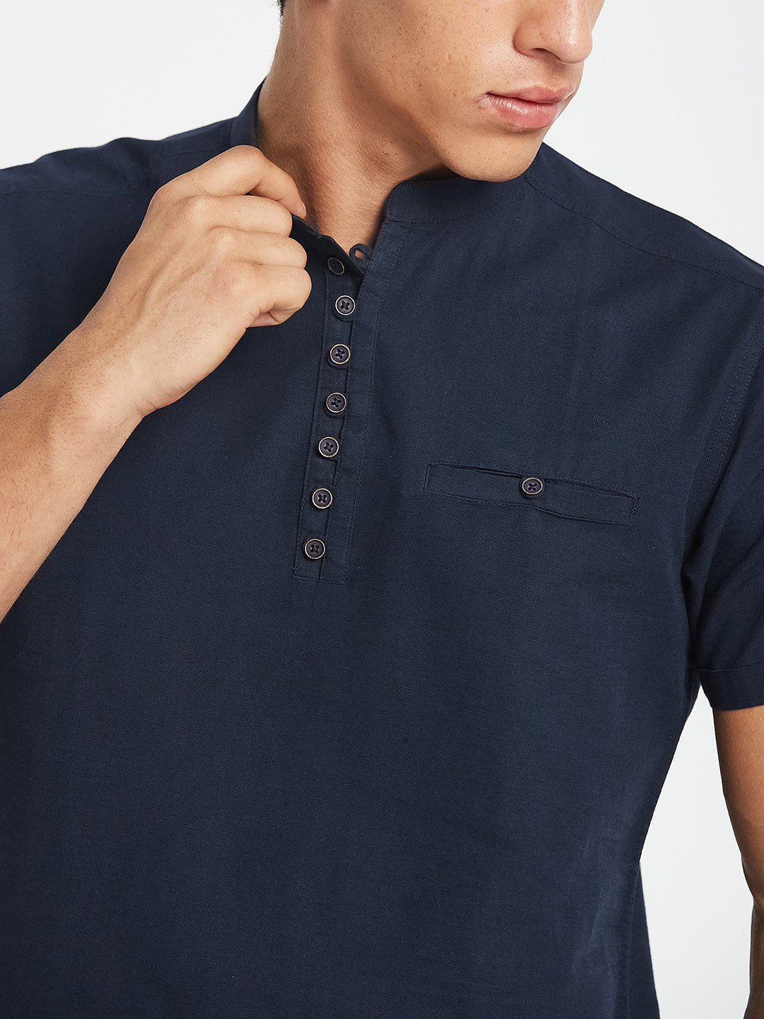 METTLE SS25 Cotton Mandarin Collar Casual Shirt