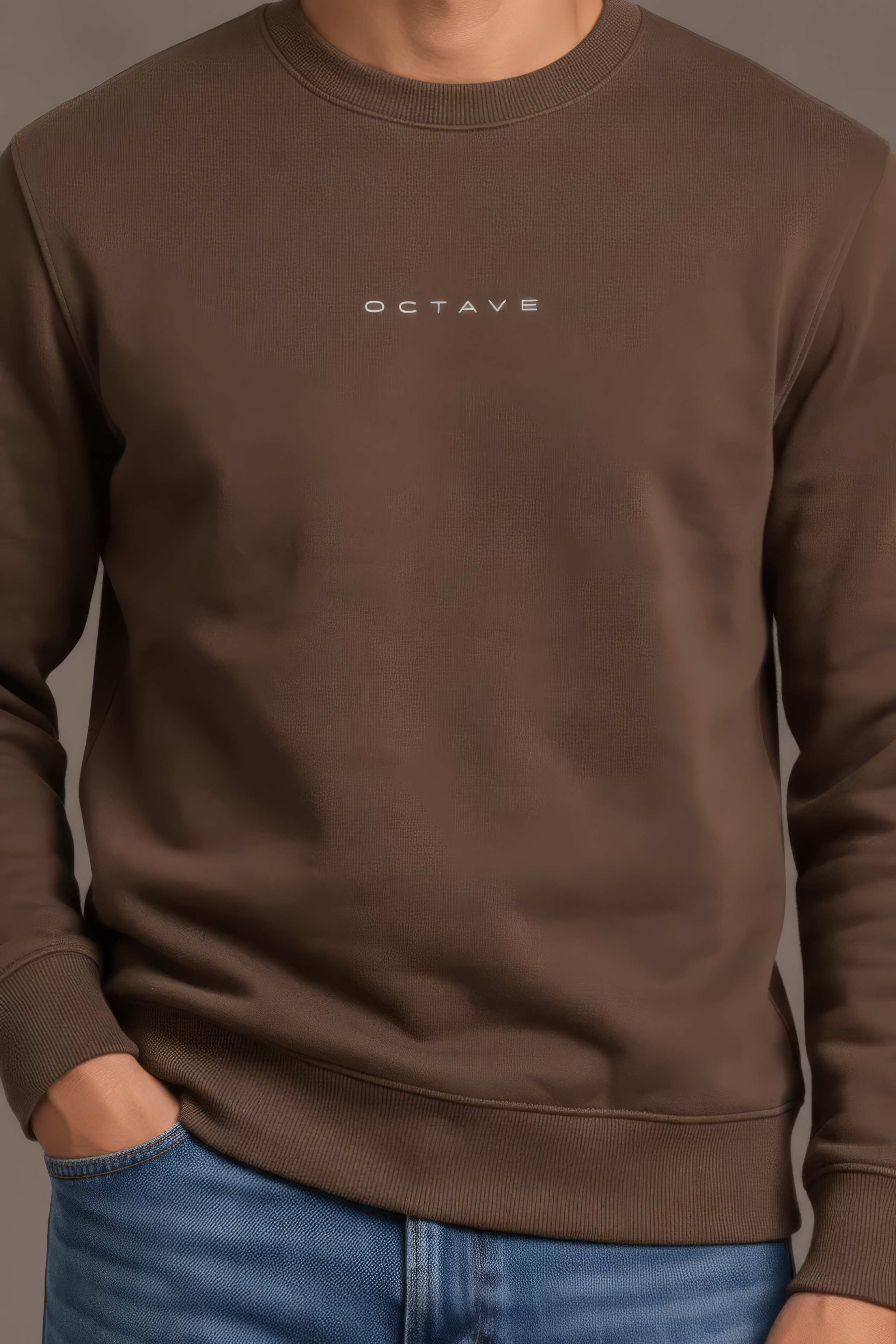 Men’s Premium Tan Crew Neck Cotton Fleece Sweatshirt