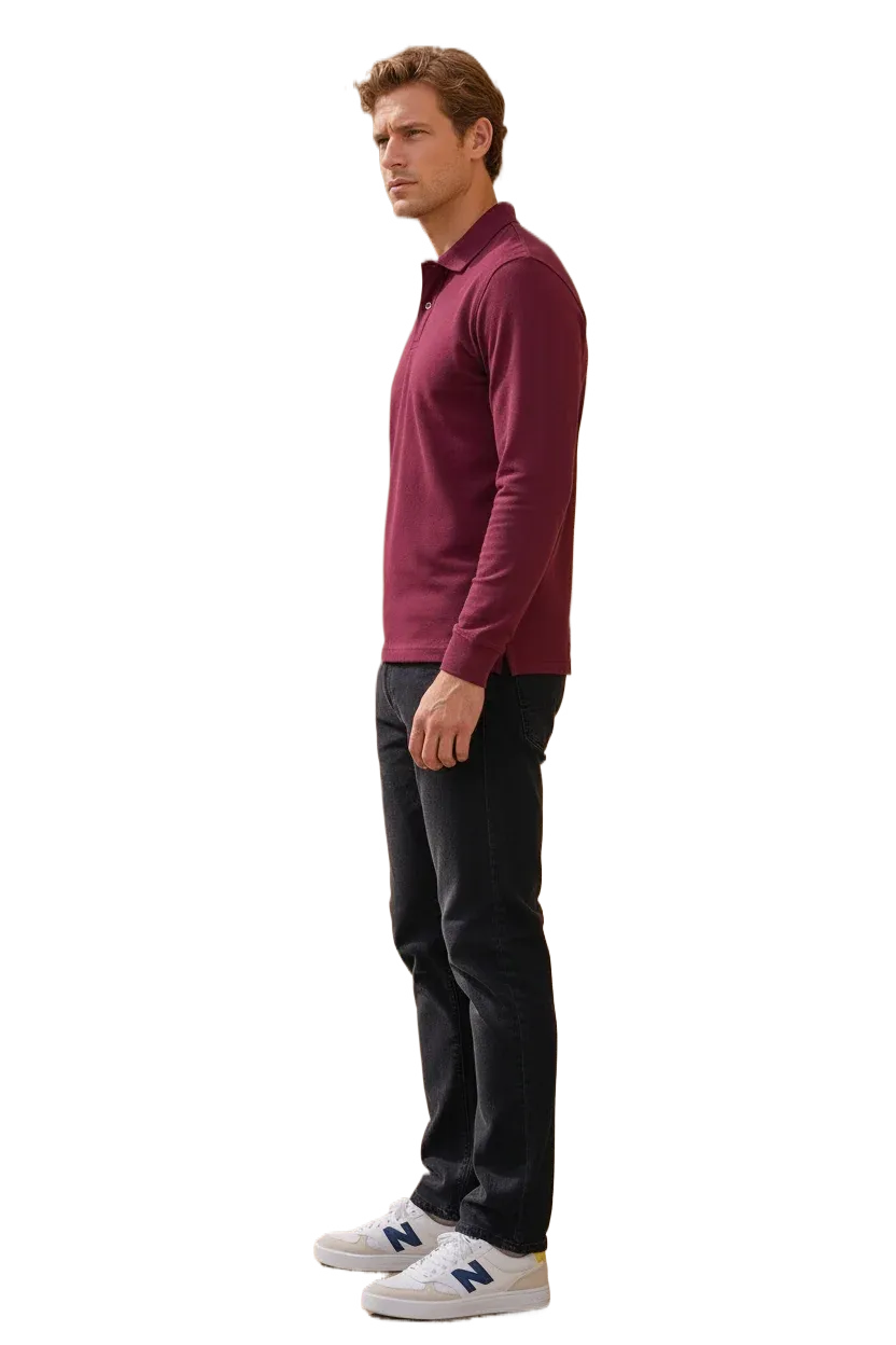 Men’s Merlot Pique Lycra Polo Neck Full-Sleeve Winter T-Shirt