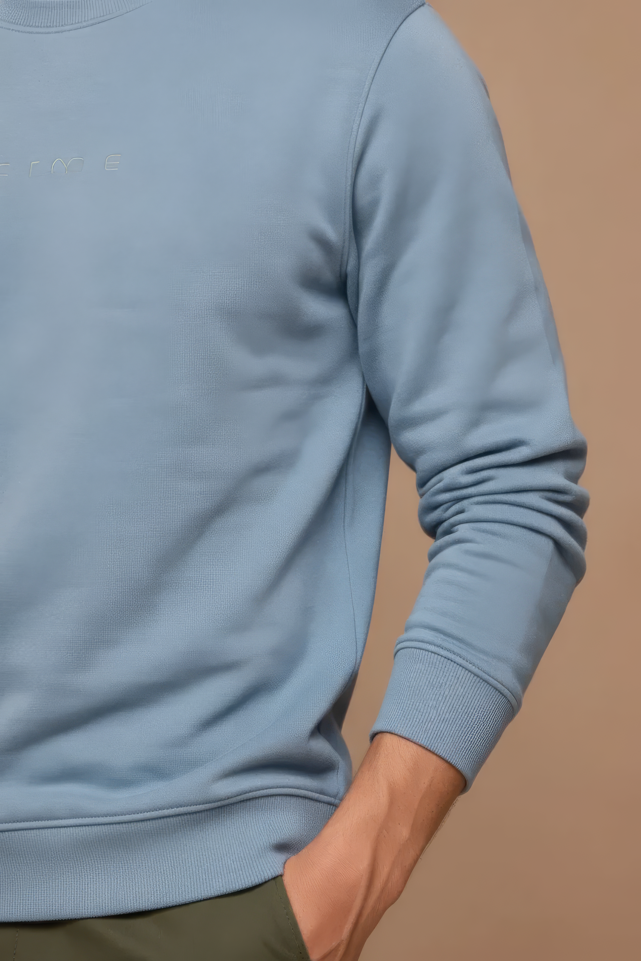 Men’s Premium Oxford Blue Crew Neck Cotton Fleece Sweatshirt