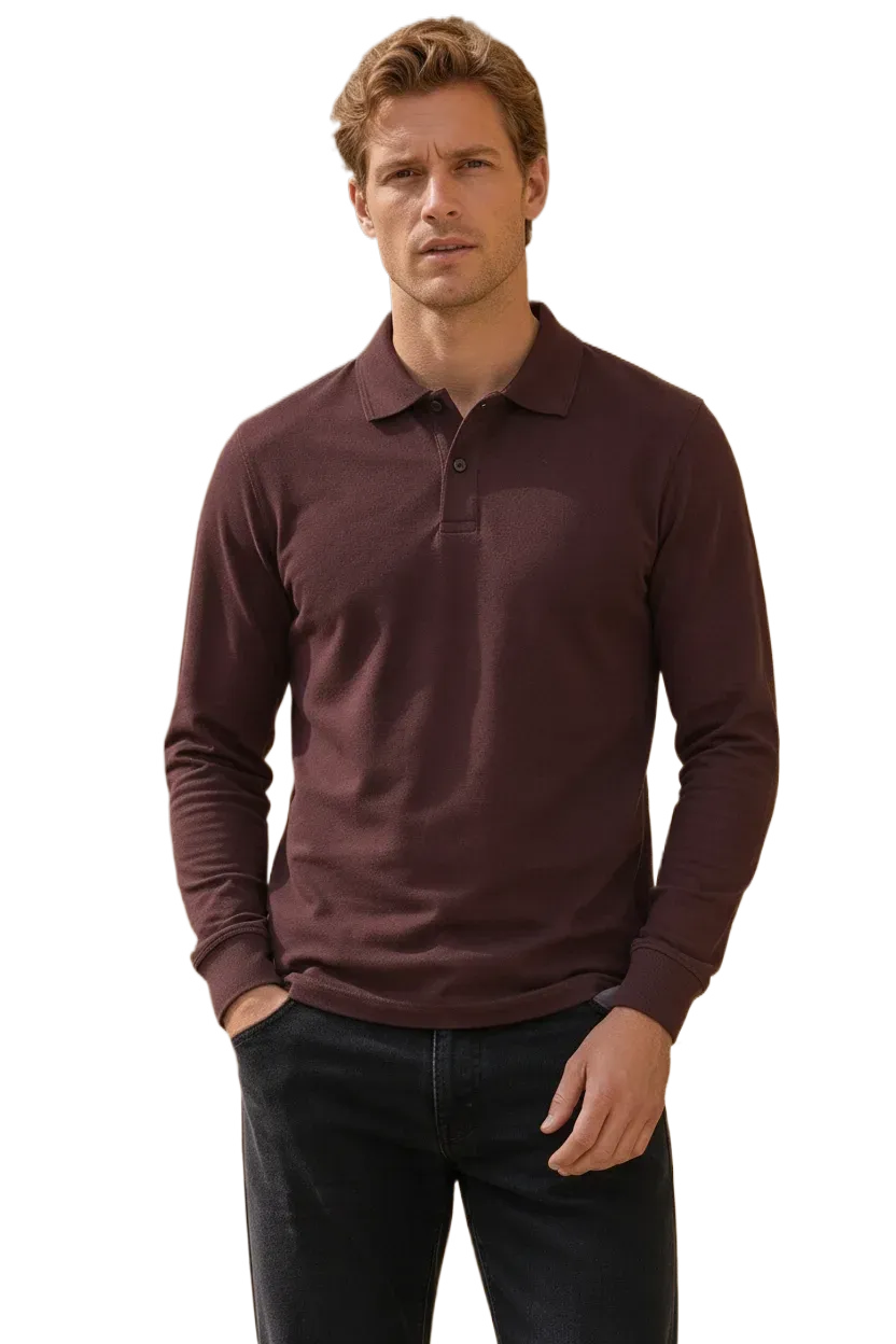 Men’s Espresso Pique Lycra Polo Neck Full-Sleeve Winter T-Shirt