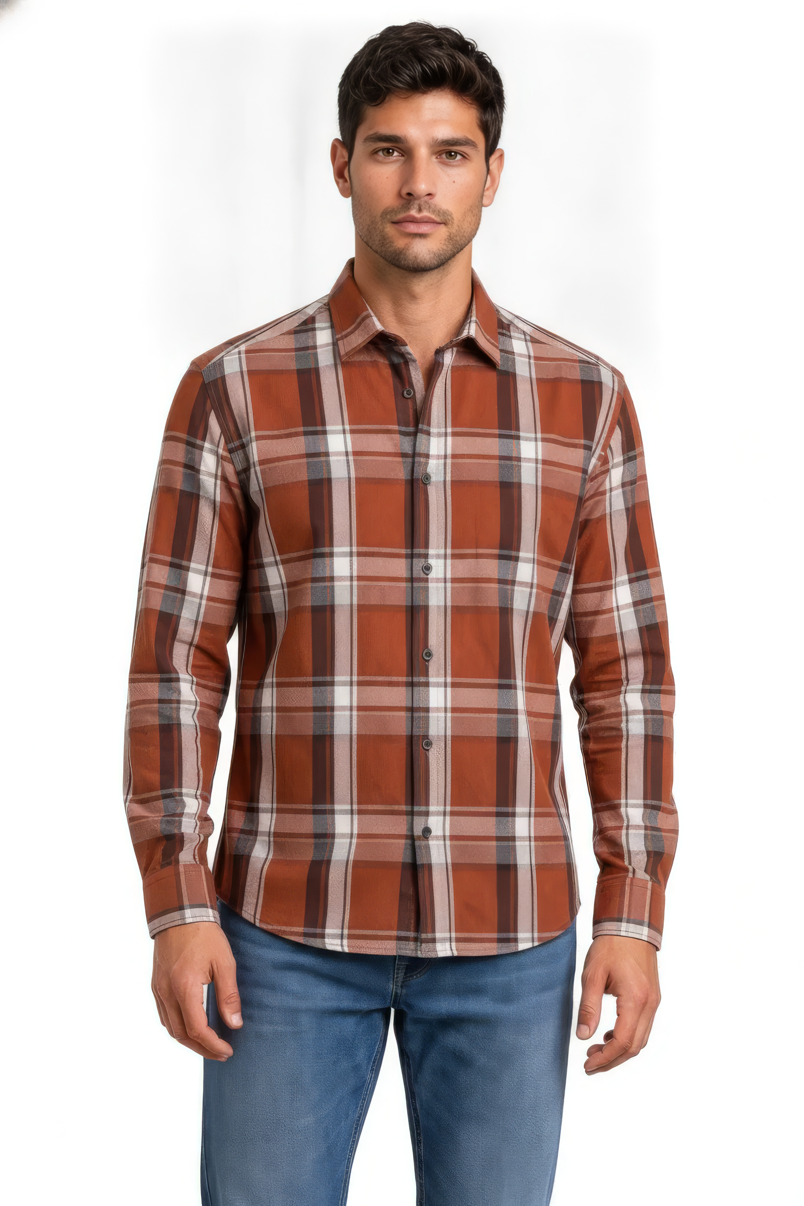 Men’s Rust Check Cotton Tencel Shirt