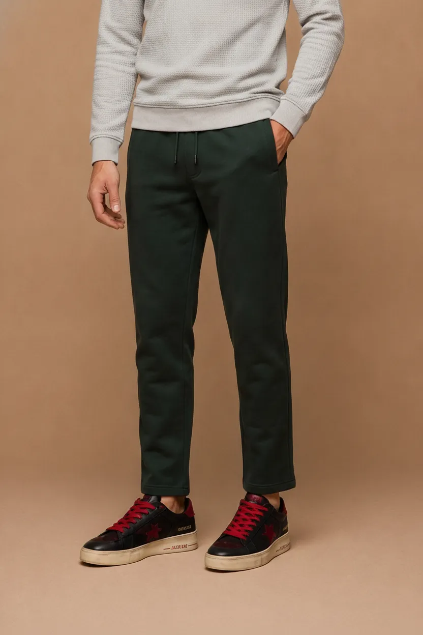 Men’s Dark Olive Brushed Cotton Fleece Lower with Drawstring