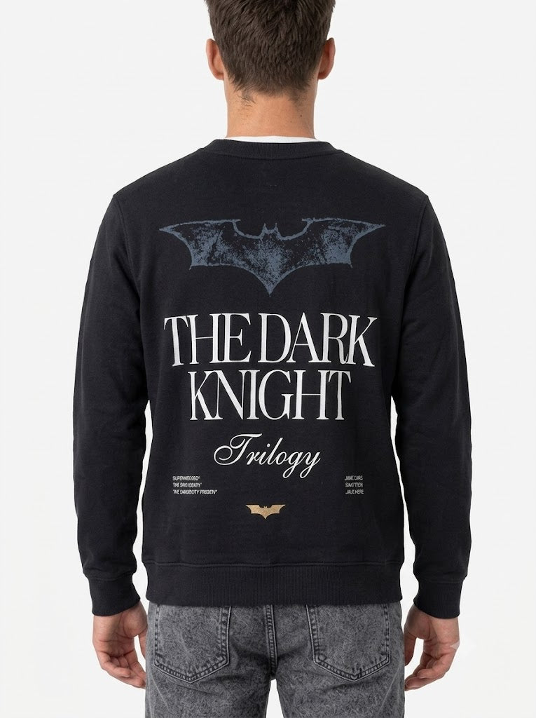Men's Dark Knight Black Graphic Sweatshirt | Cotton Brushed Fleece Crew Neck Pullover