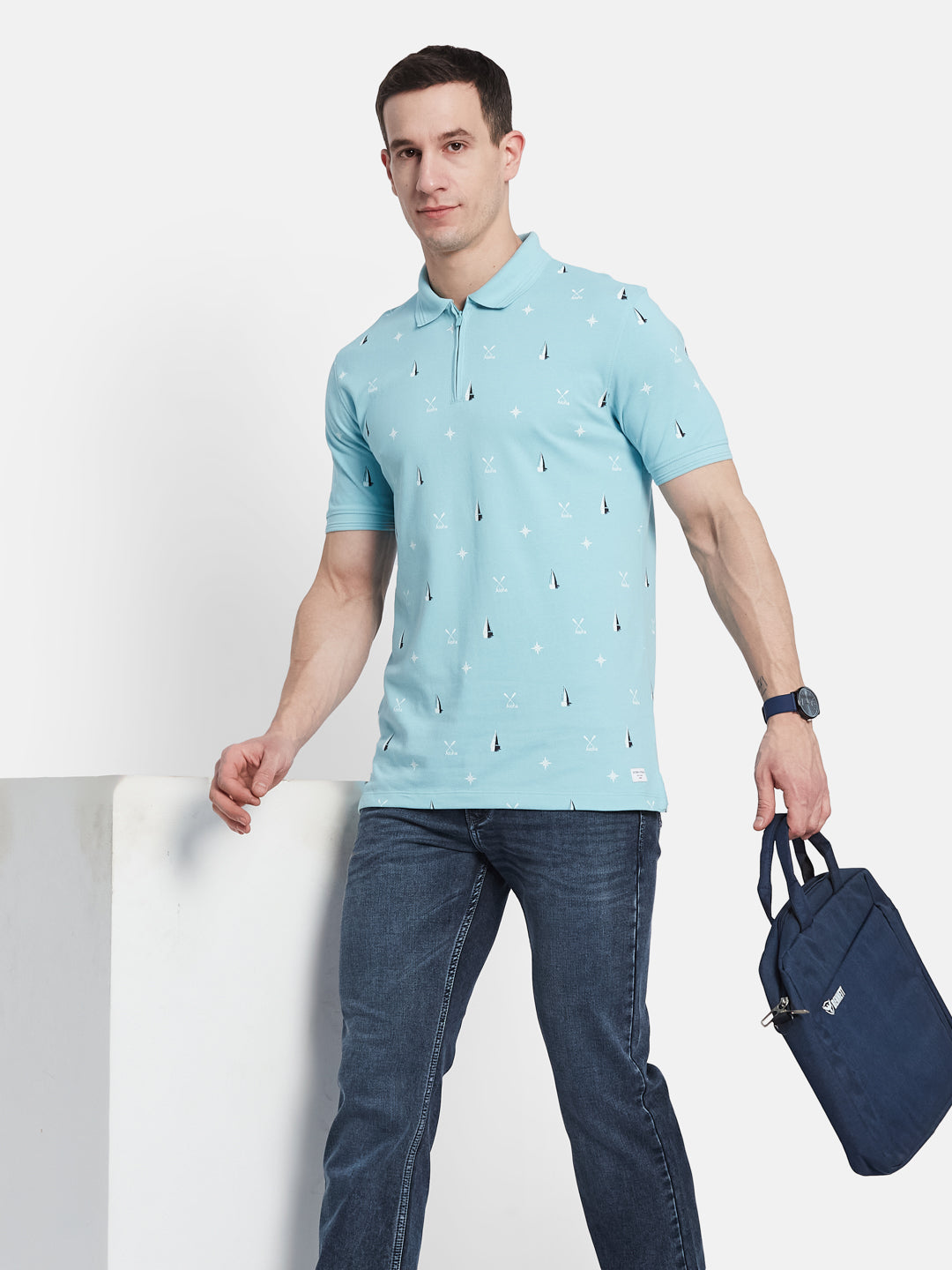 Octave Men Polka Dot Printed Polo Collar T-shirt