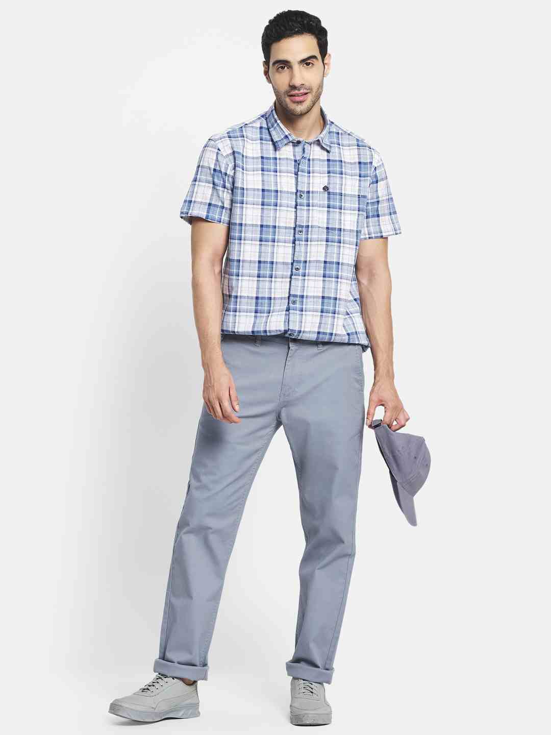 Men Blue Tartan Checks Checked Casual Shirt