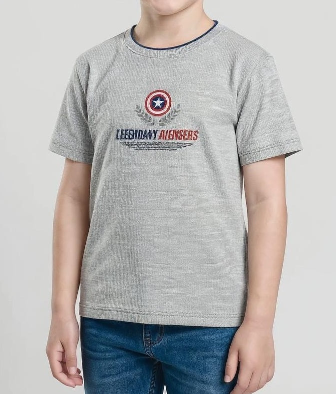 Boys Grey Melange Captain America Printed T-shirt