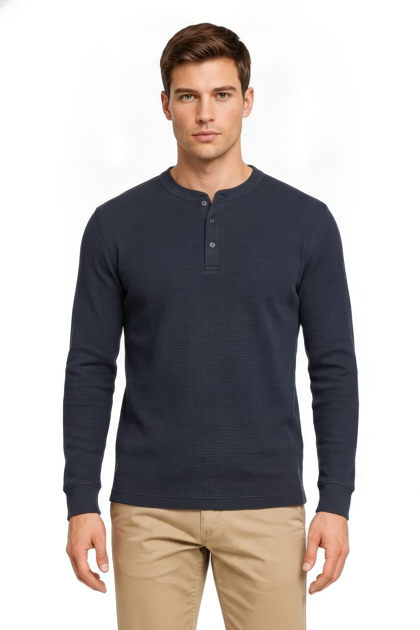 Men’s Black Full Sleeve Mandarin Collar T-Shirt | Cotton Blended Seersucker Fabric