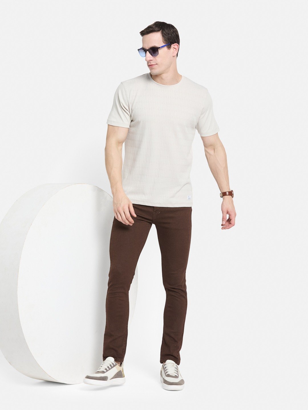 STRUCTURE ROUND NECK TRANSFER INTERLOCK T-SHIRT