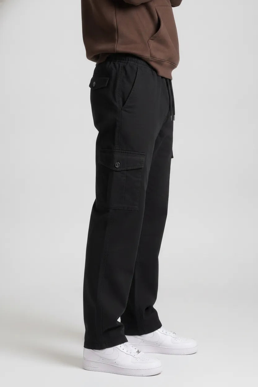 Men’s Black Cotton Poplin Cargo Lower with Drawstring Waist