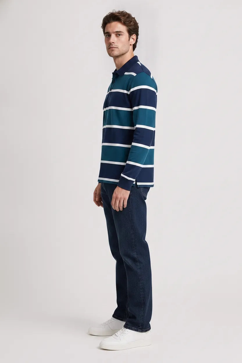 Men’s Pacific Cotton Polo Full-Sleeve Striped Winter T-Shirt