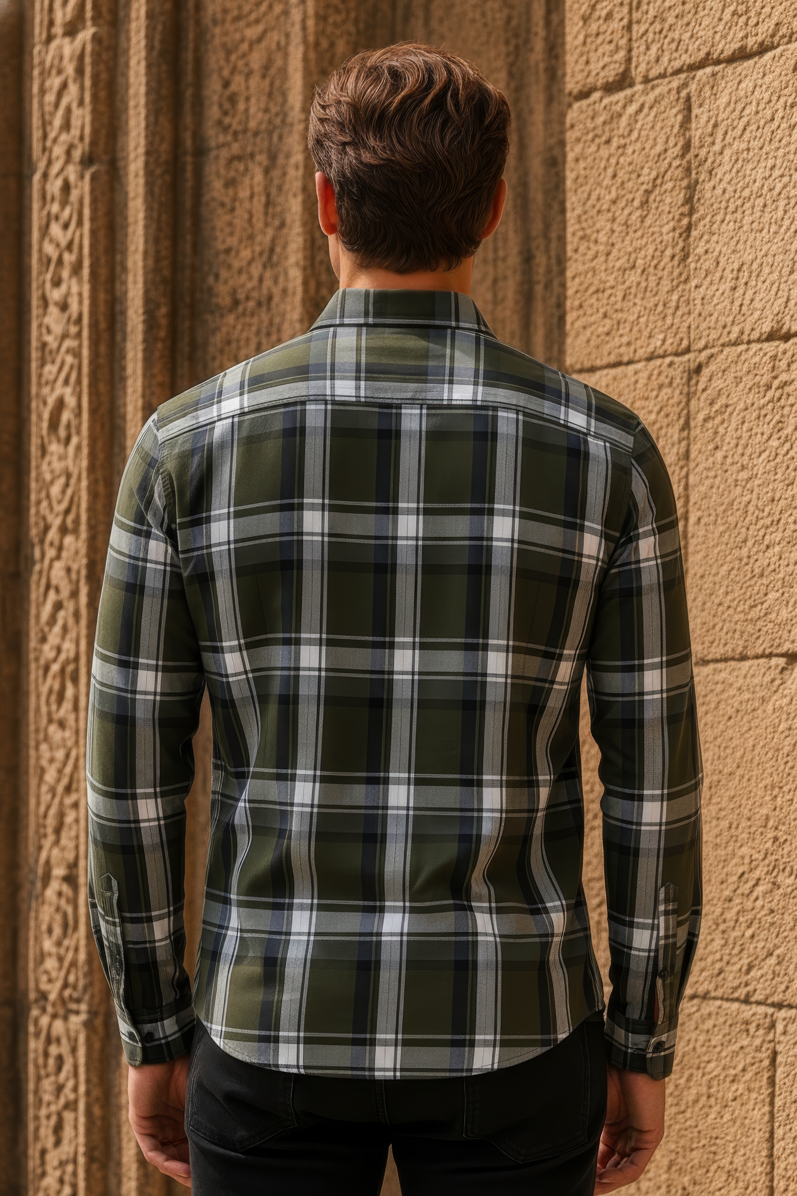 Men’s Olive Check Cotton Tencel Shirt