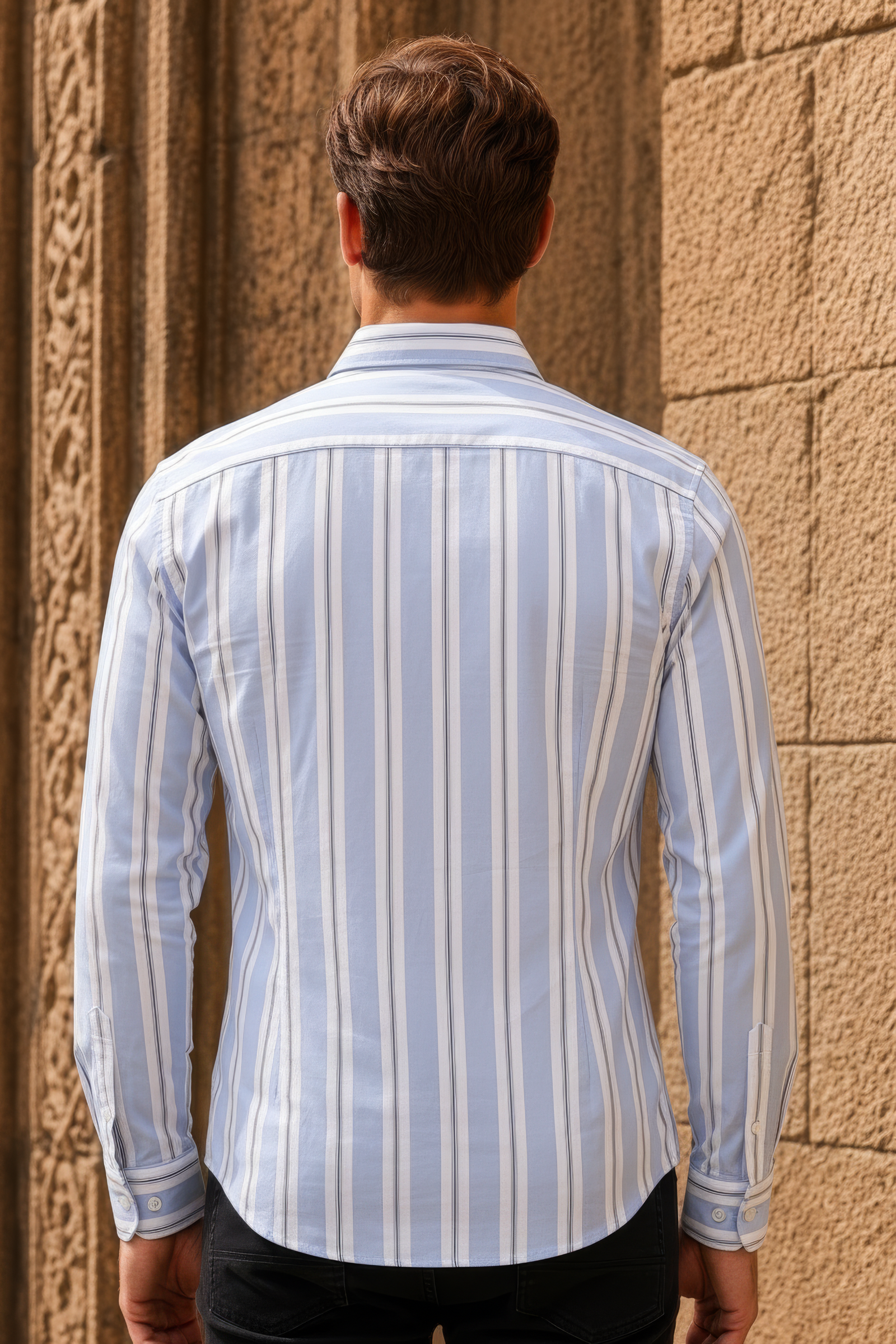 Men’s Sky Blue Striped Oxford Cotton Shirt