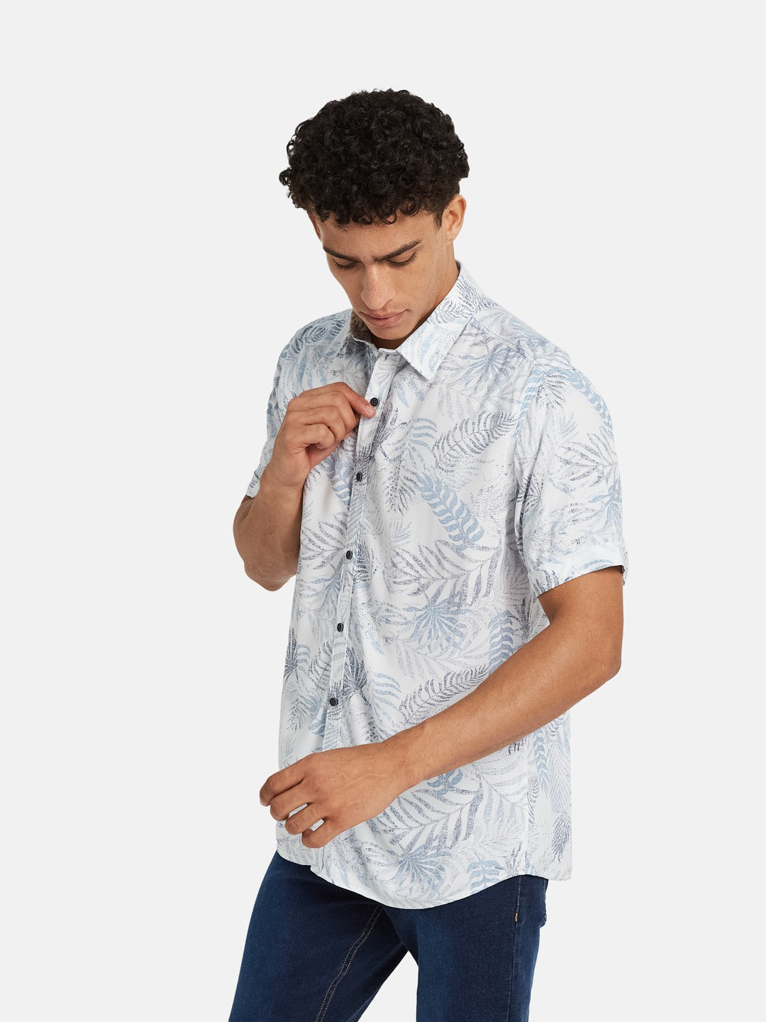METTLE Men Floral Printed Spread Collar Cotton Casual Shirt