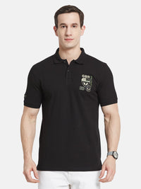 SOLID POLO NECK PIQUE MILLITARY APPLIQUED T-SHIRT