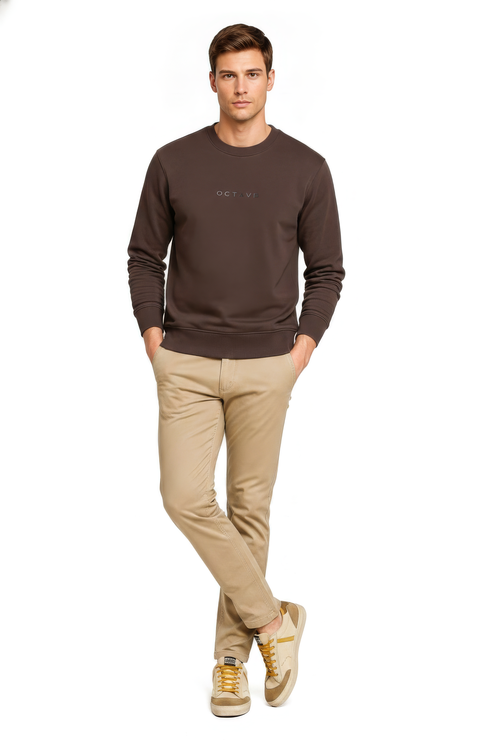 Men’s Premium Espresso Crew Neck Cotton Fleece Sweatshirt