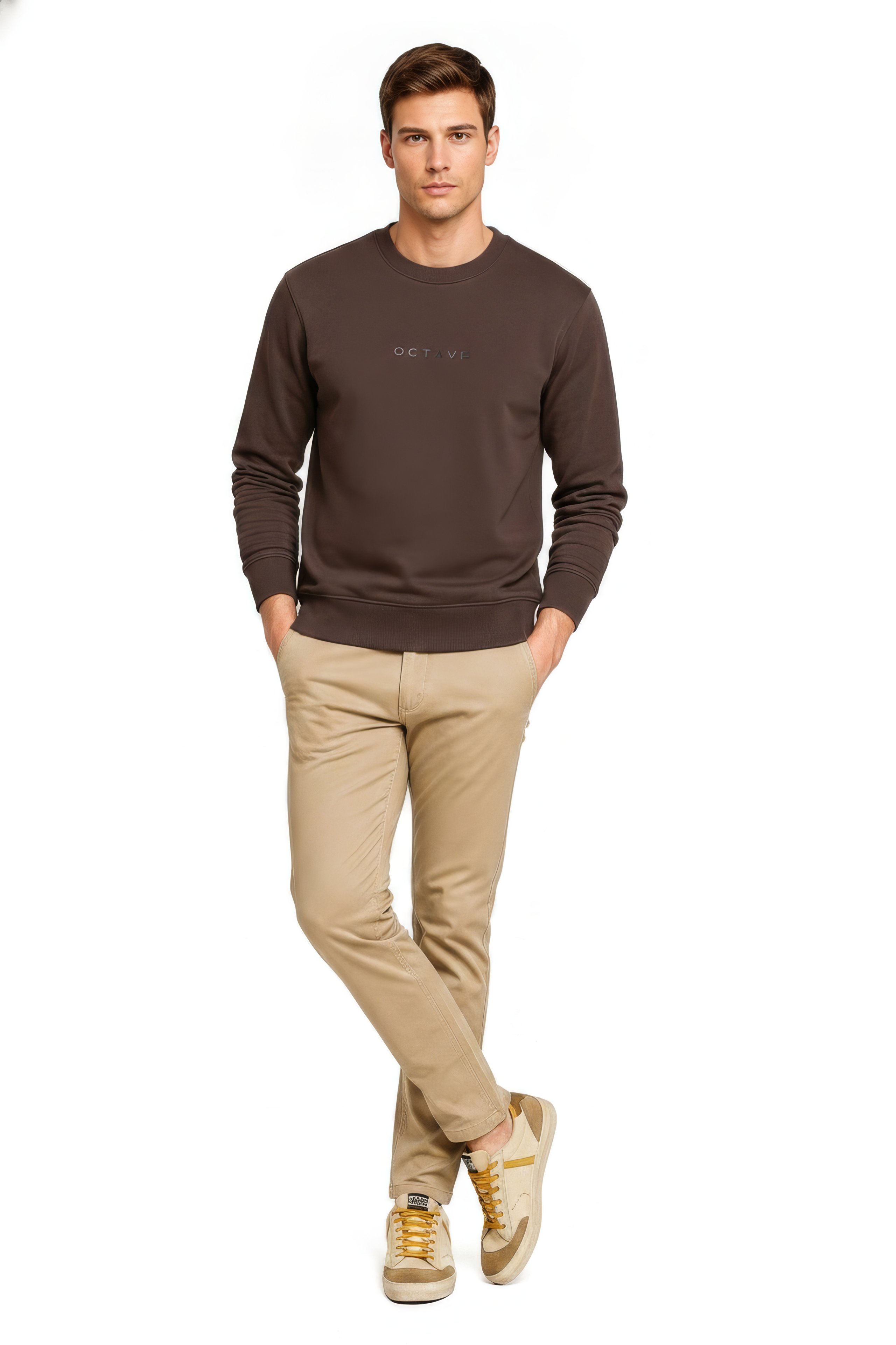 Men’s Premium Espresso Crew Neck Cotton Fleece Sweatshirt