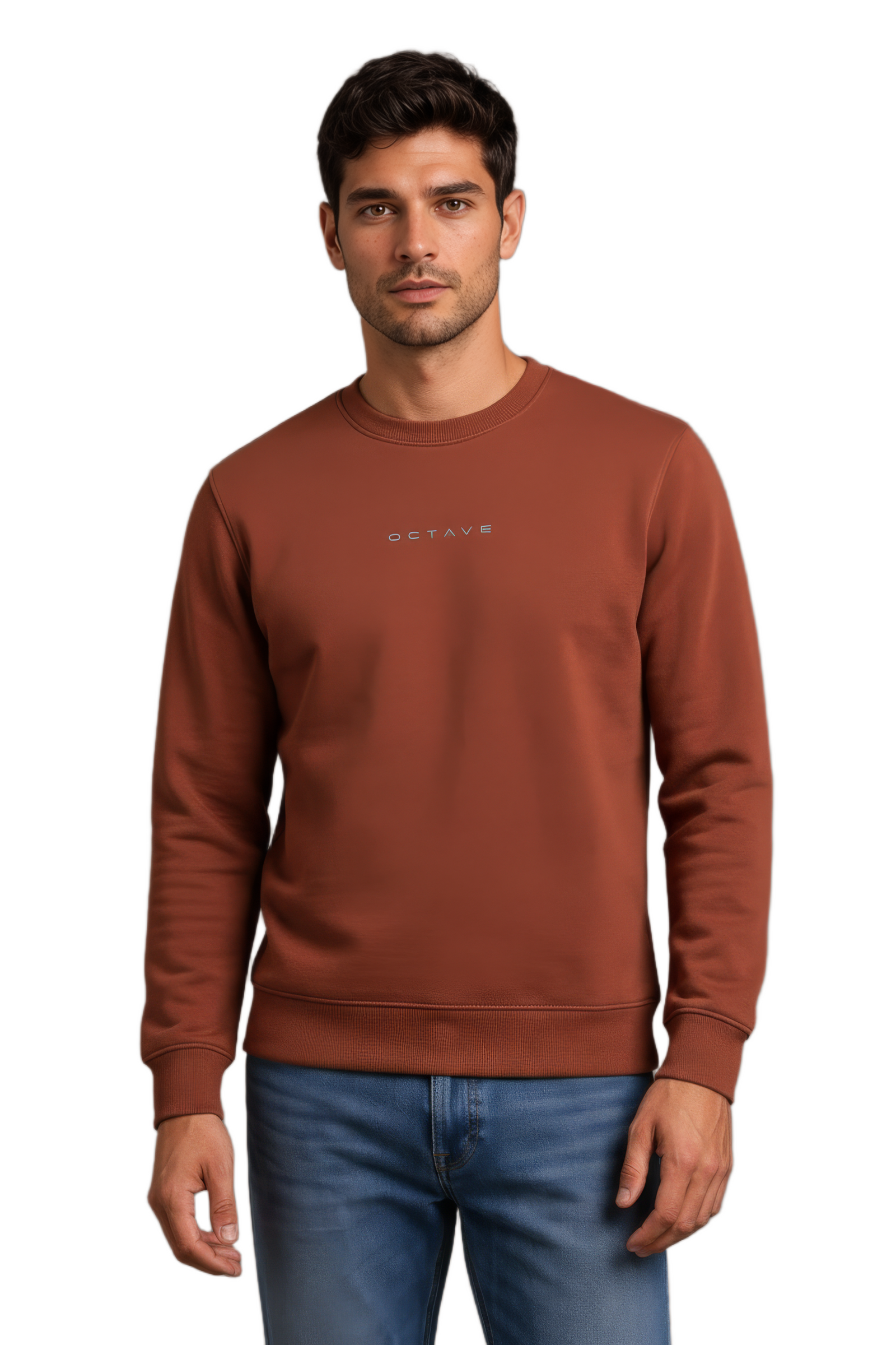 Men’s Premium Rust Crew Neck Cotton Fleece Sweatshirt