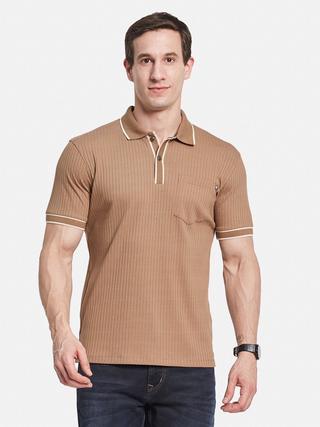 Octave Men Striped Polo Collar T-shirt