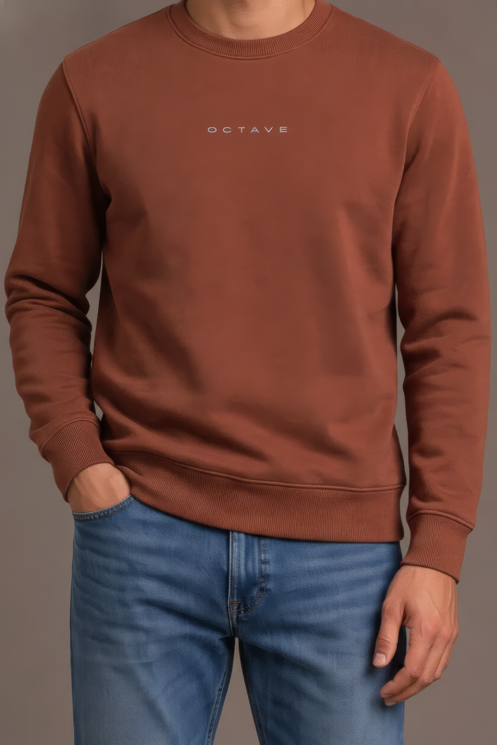 Men’s Premium Rust Crew Neck Cotton Fleece Sweatshirt