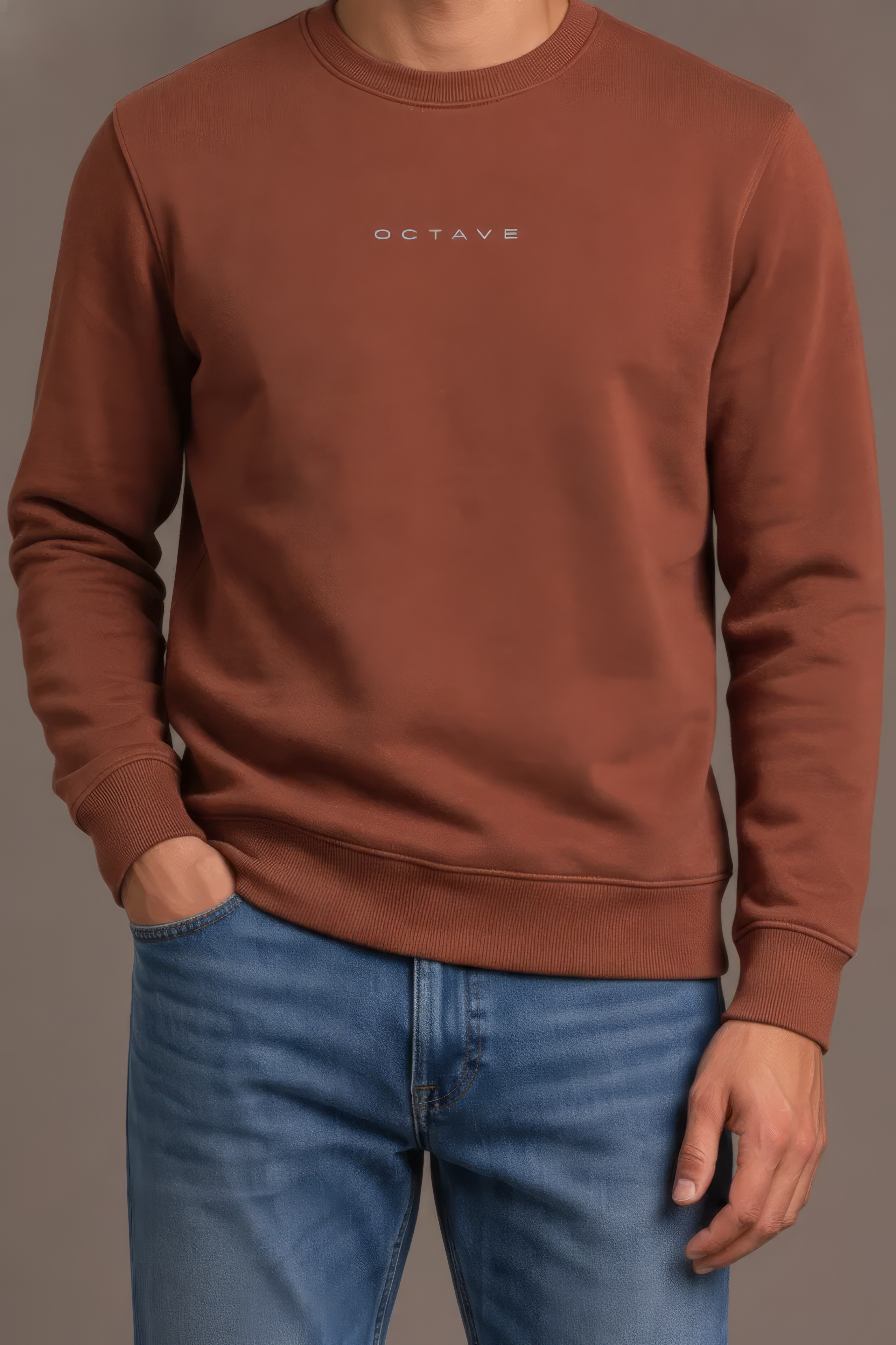 Men’s Premium Rust Crew Neck Cotton Fleece Sweatshirt