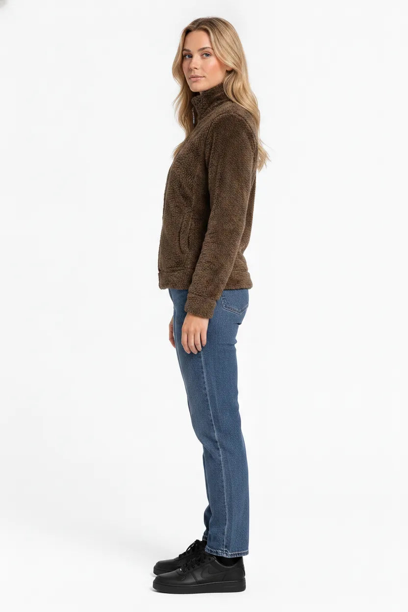 Women Tan Double Sided Coral Fur Full Zip | Soft Winter Sweatshirt
