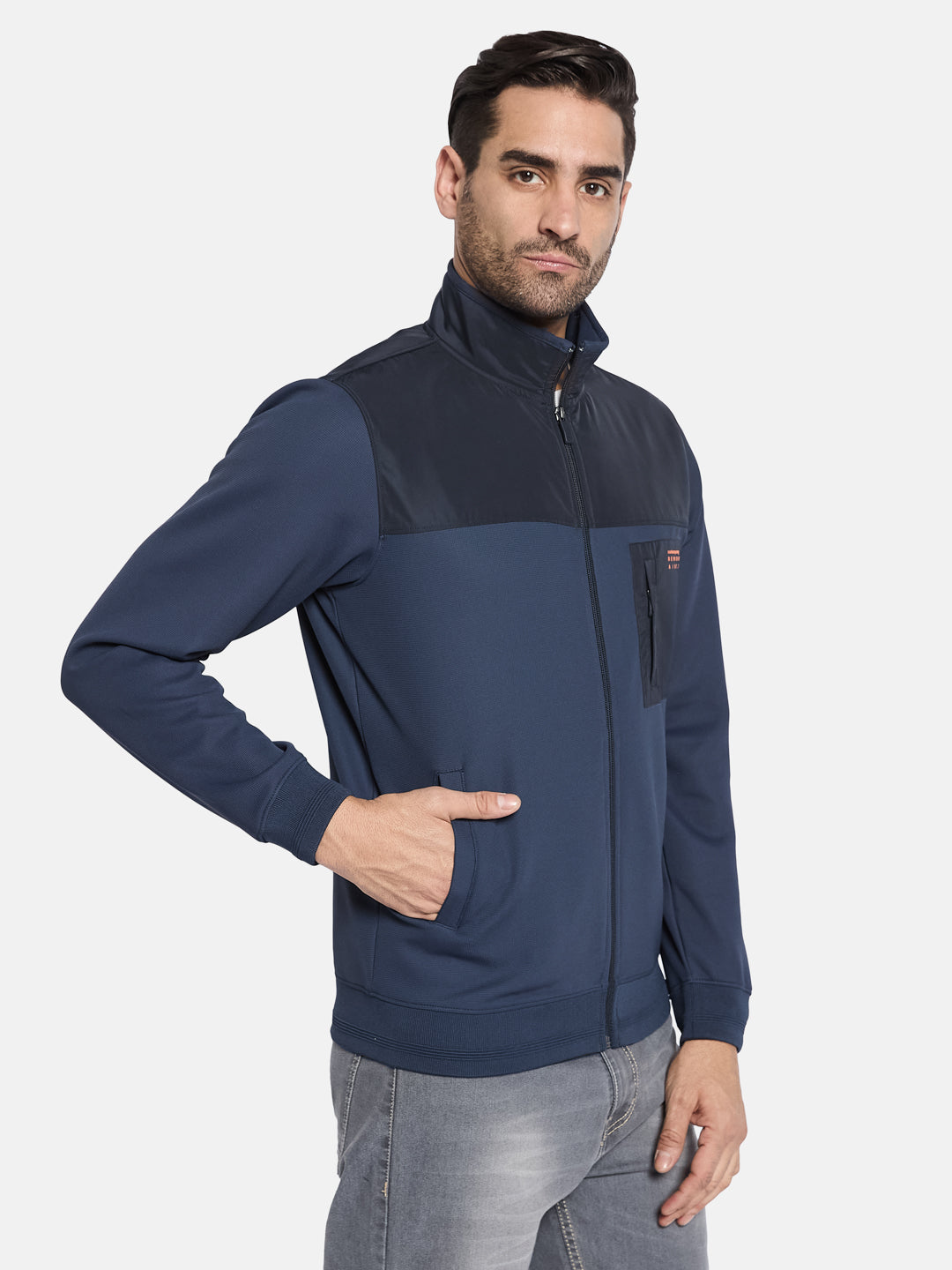 Octave Men Colourblocked Front-Open Sweatshirt