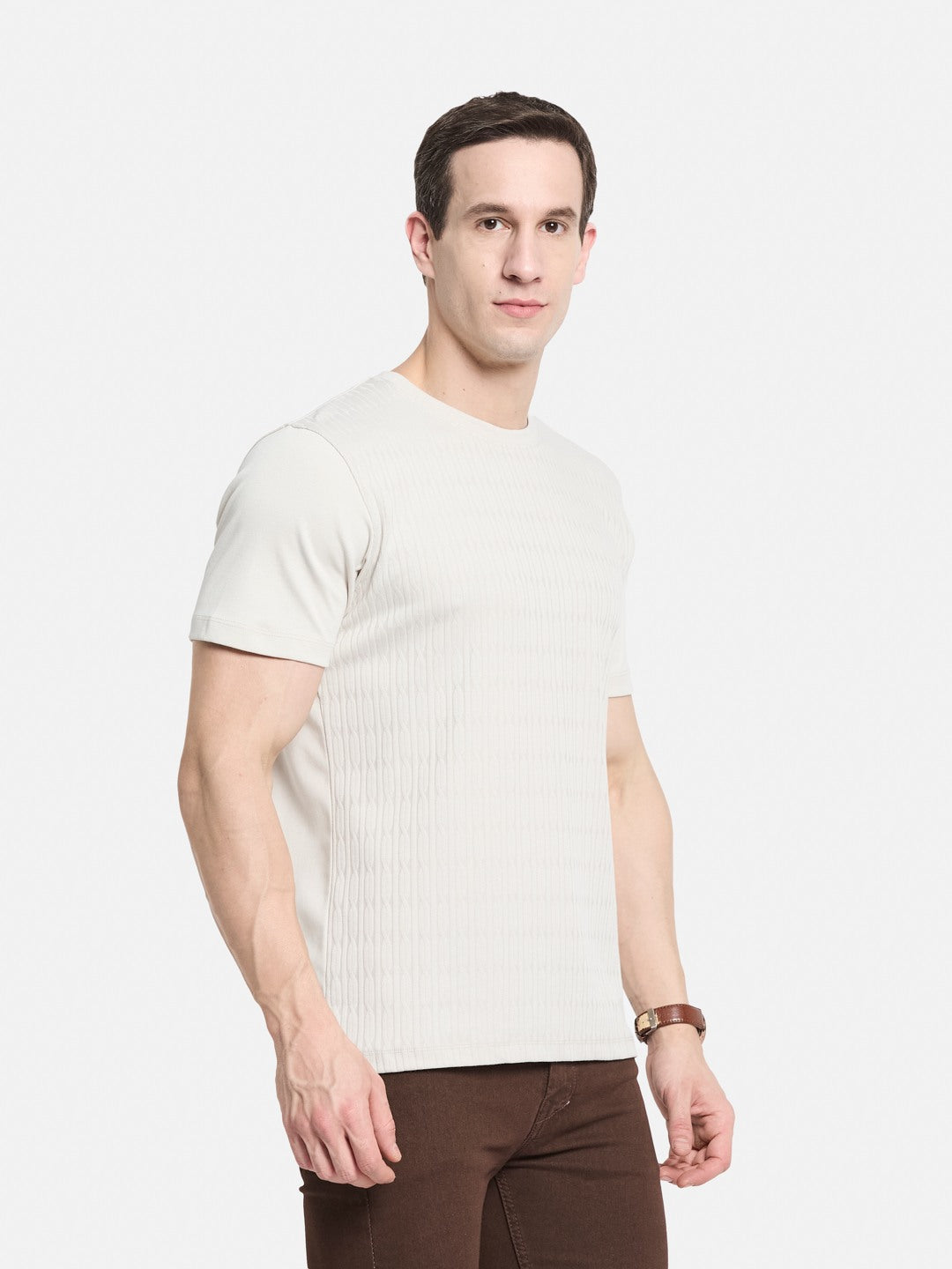 STRUCTURE ROUND NECK TRANSFER INTERLOCK T-SHIRT