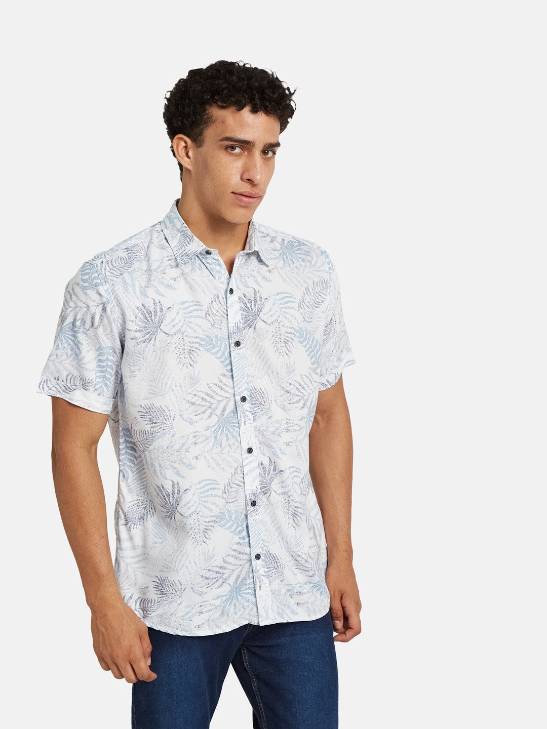 METTLE Men Floral Printed Spread Collar Cotton Casual Shirt