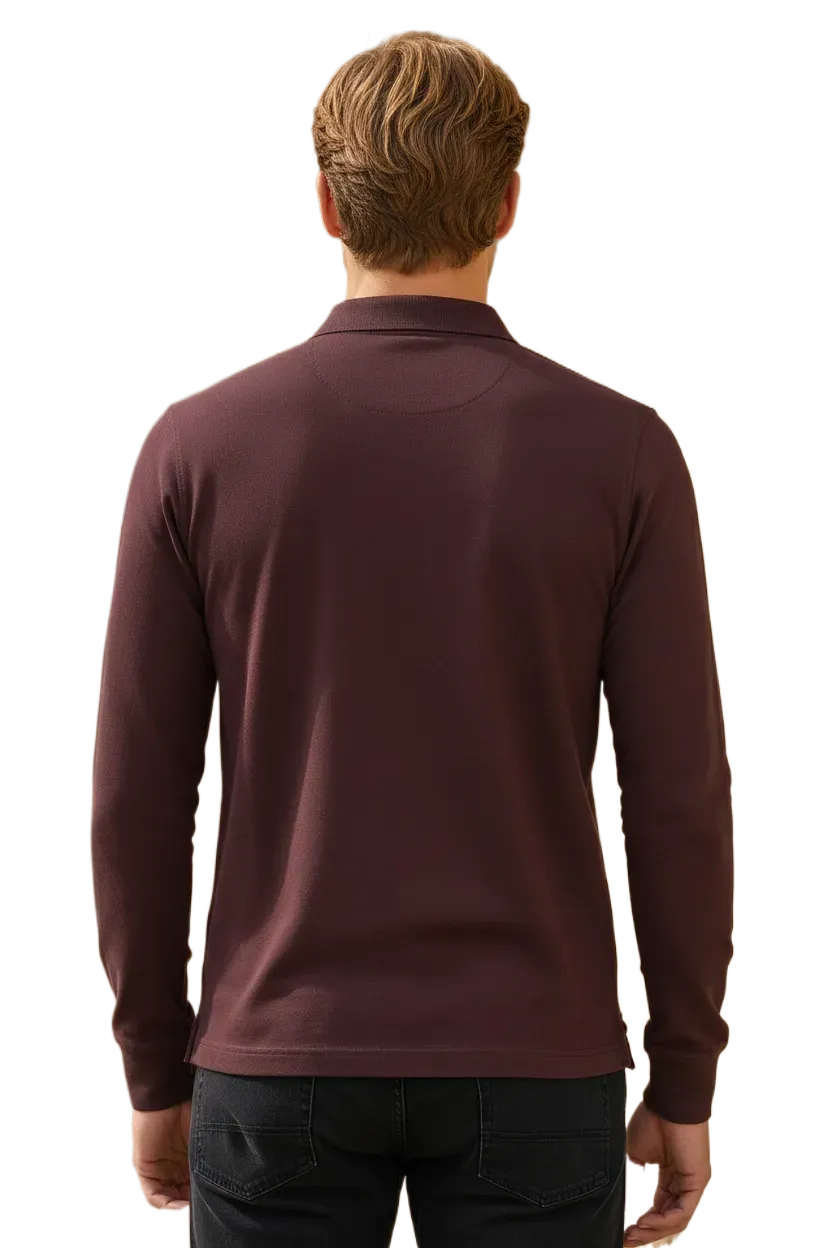 Men’s Espresso Pique Lycra Polo Neck Full-Sleeve Winter T-Shirt