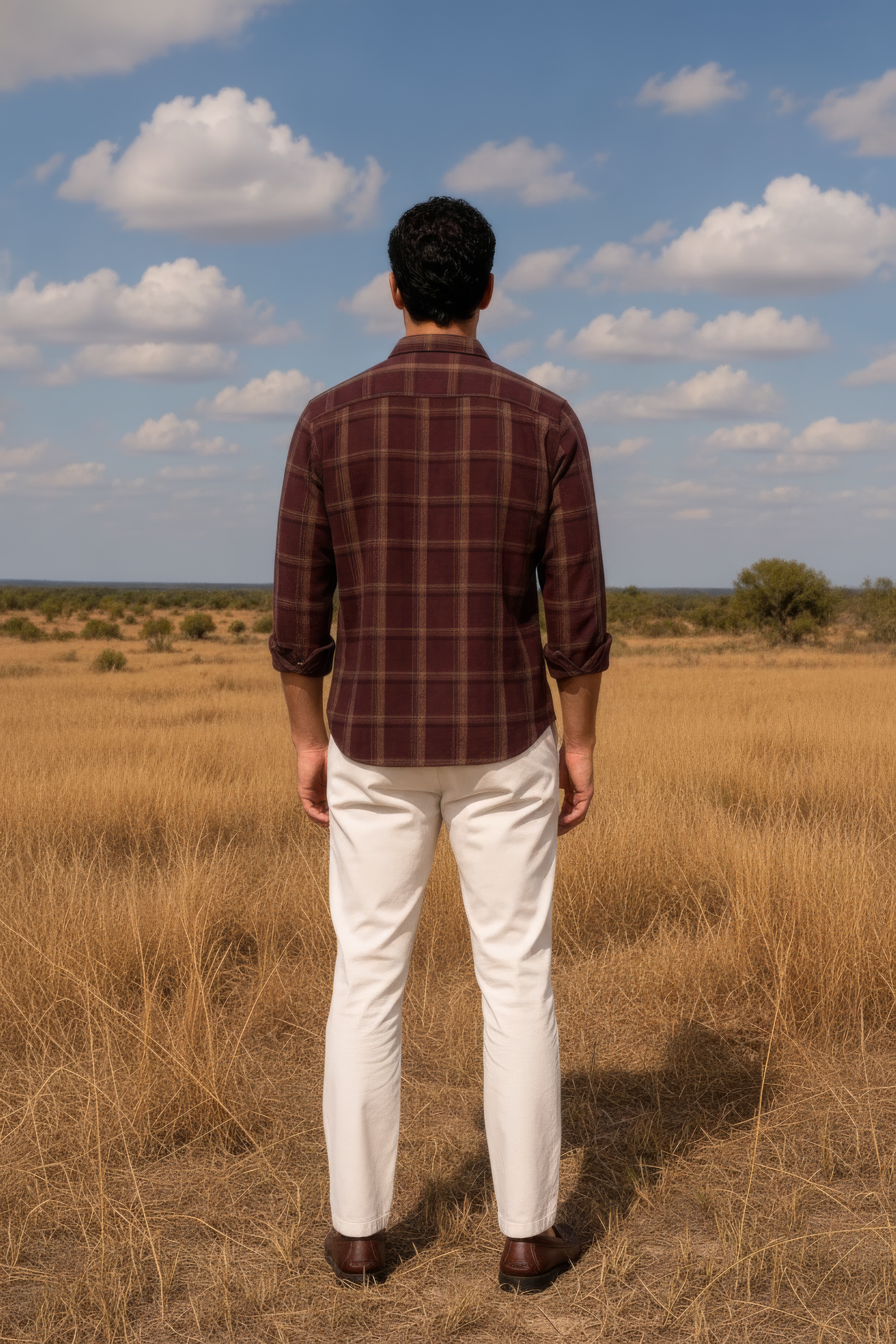 Men’s Coffee Check Cotton Corduroy Full Sleeve Shirt