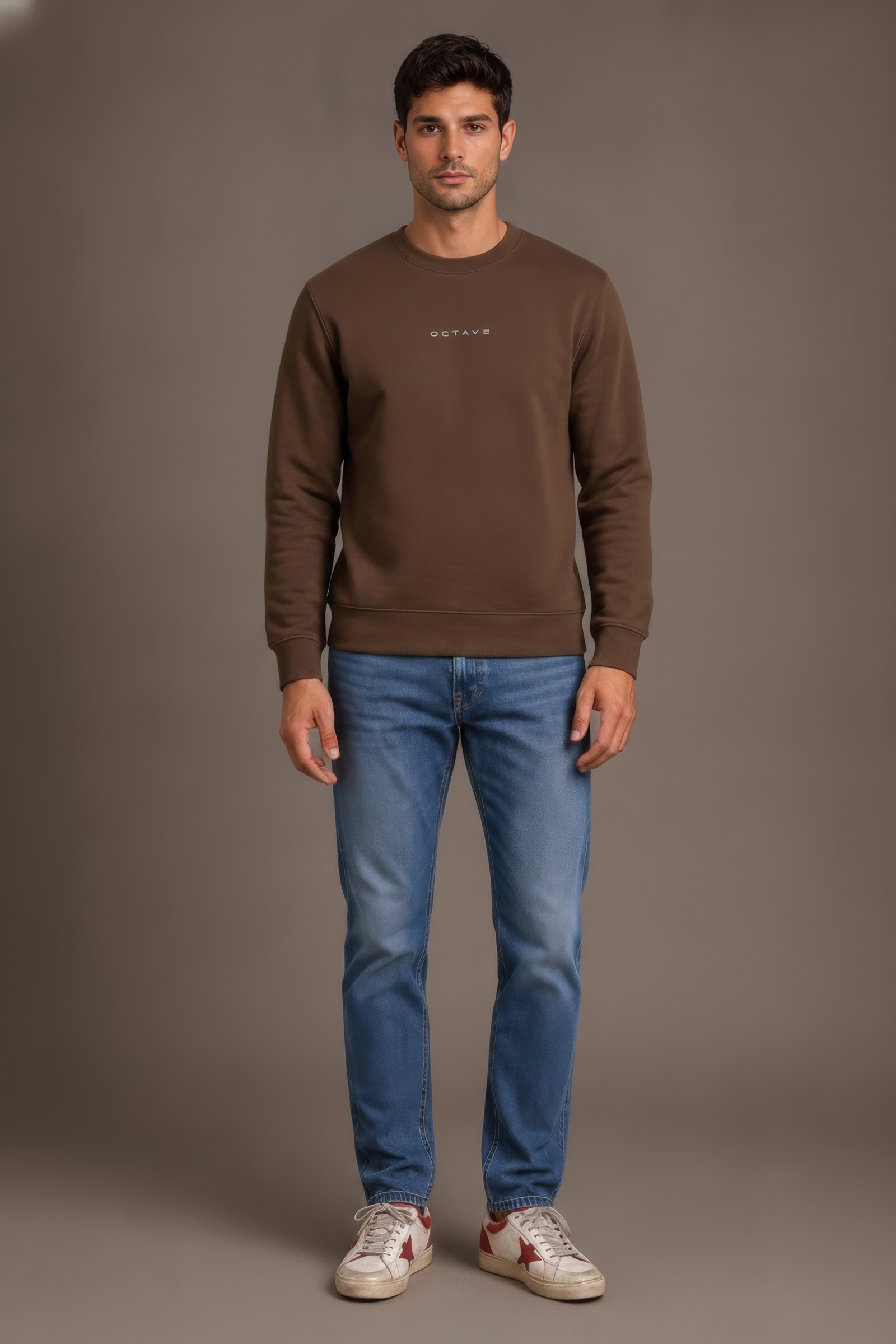 Men’s Premium Tan Crew Neck Cotton Fleece Sweatshirt