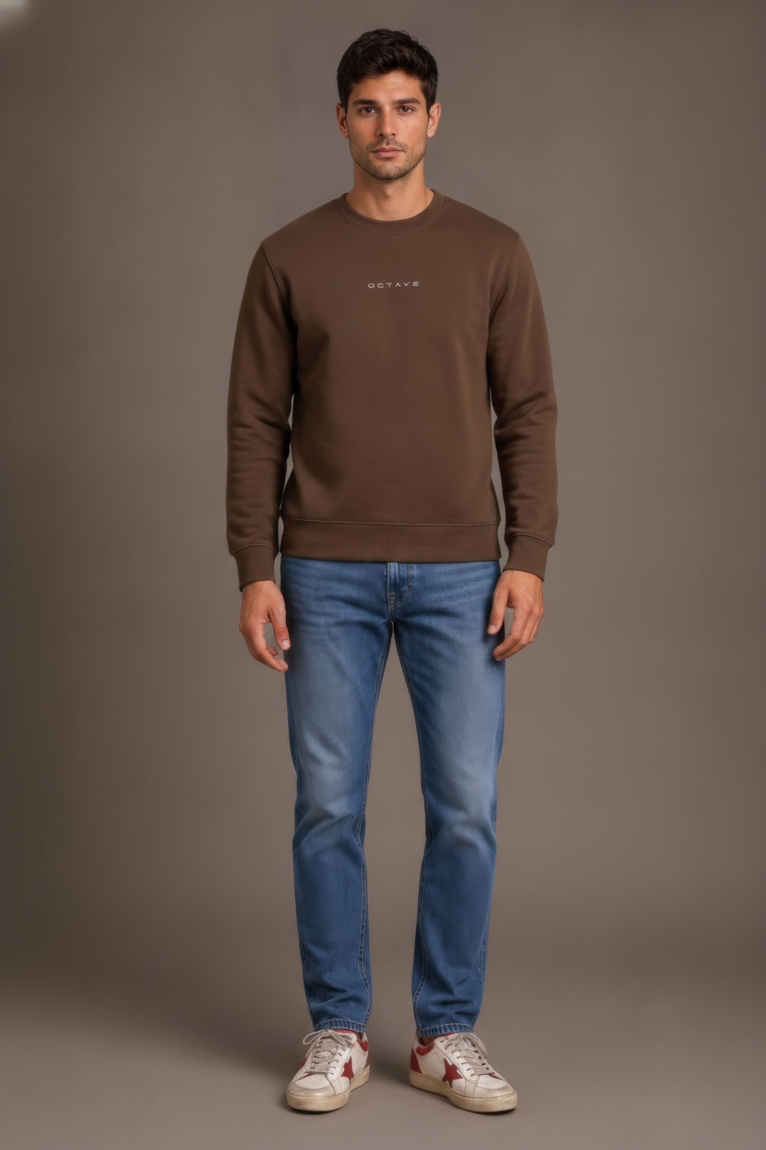 Men’s Premium Tan Crew Neck Cotton Fleece Sweatshirt