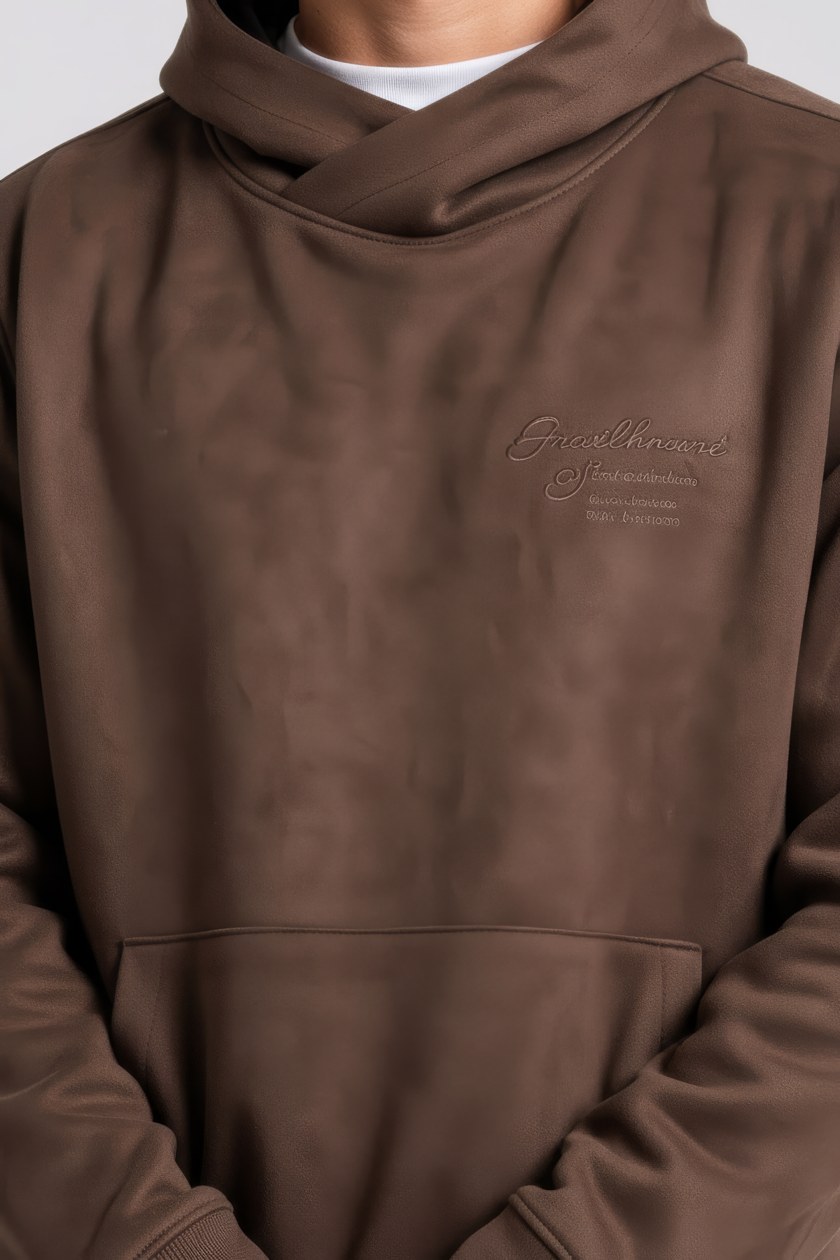 Men’s Espresso Hooded Sweatshirt in Knit Suede Fabric | Kangaroo Pocket