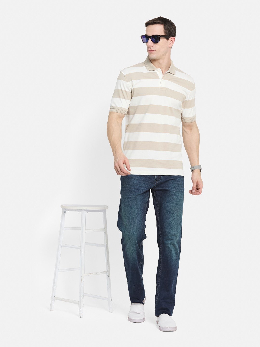 STRIPE POLO NECK PIQUE LYCRA  T-SHIRT