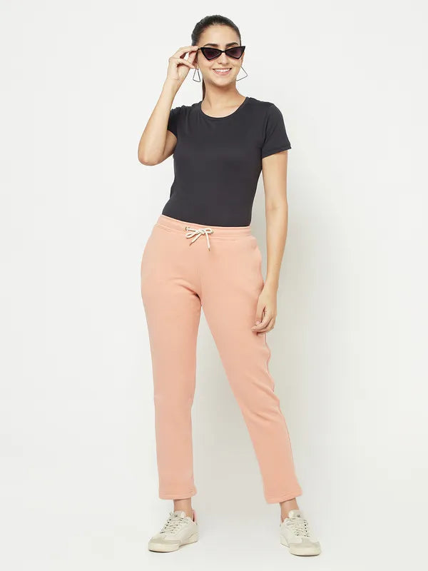 Women Suede Pink Trackpants