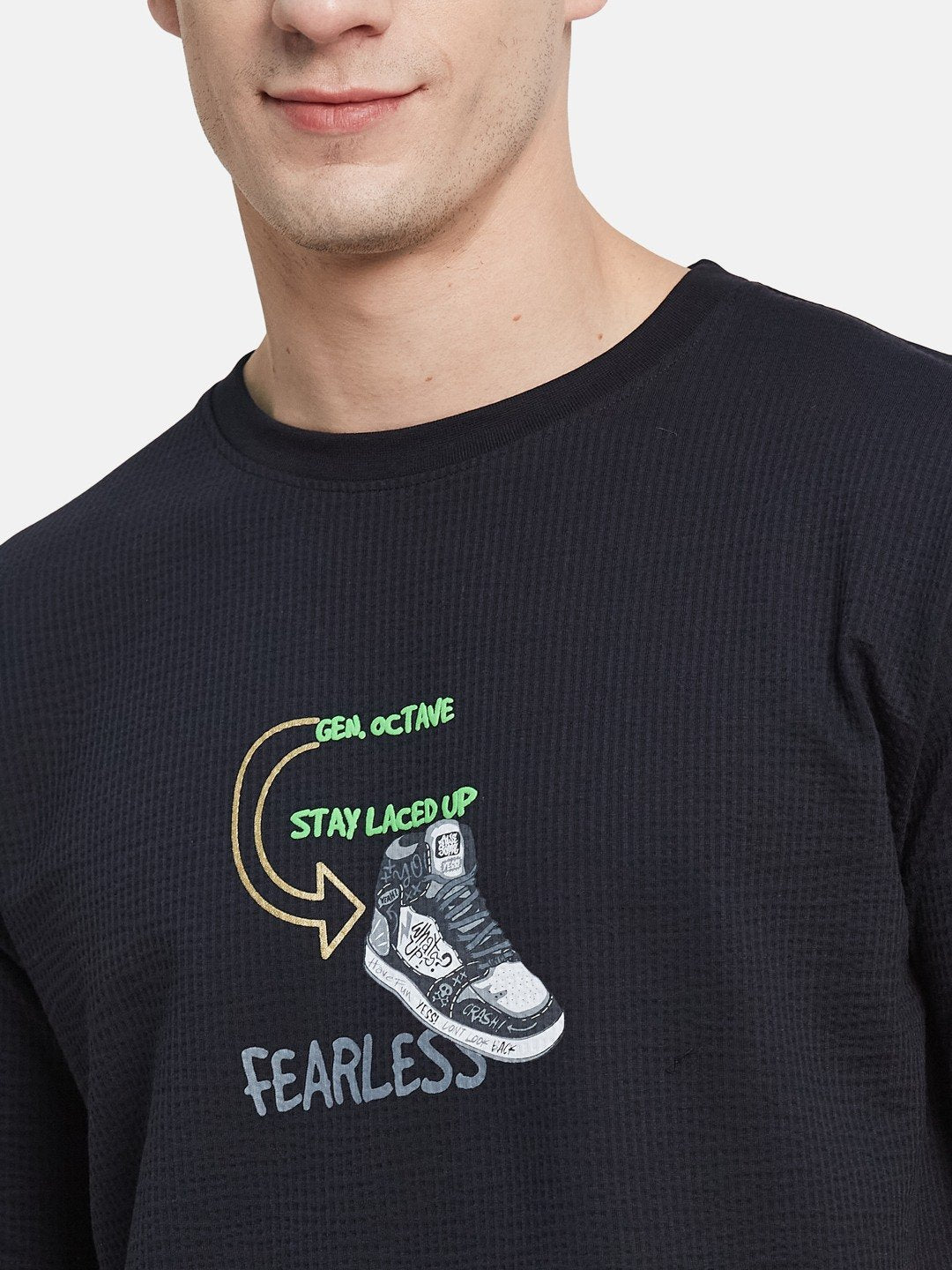 BACK PRINT ROUND NECK SEER SUCKER T-SHIRT