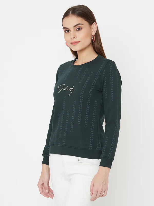 Mettle Women Green Printed Sweatshirt